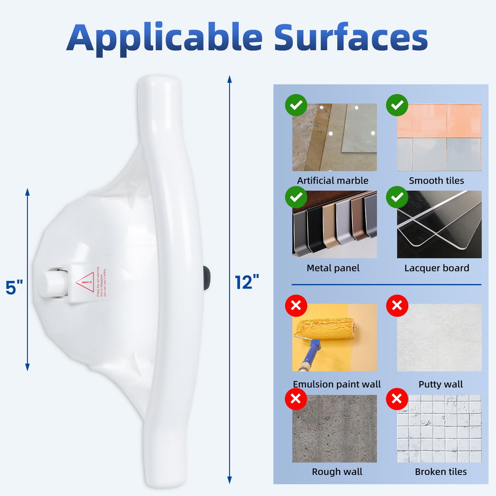 Maniglie a ventosa per doccia, confezione da 2 barre di sicurezza per bagno per vasche da bagno e docce, resistenti, senza fori, con forte ventosa per anziani, anziani, disabili, incinte