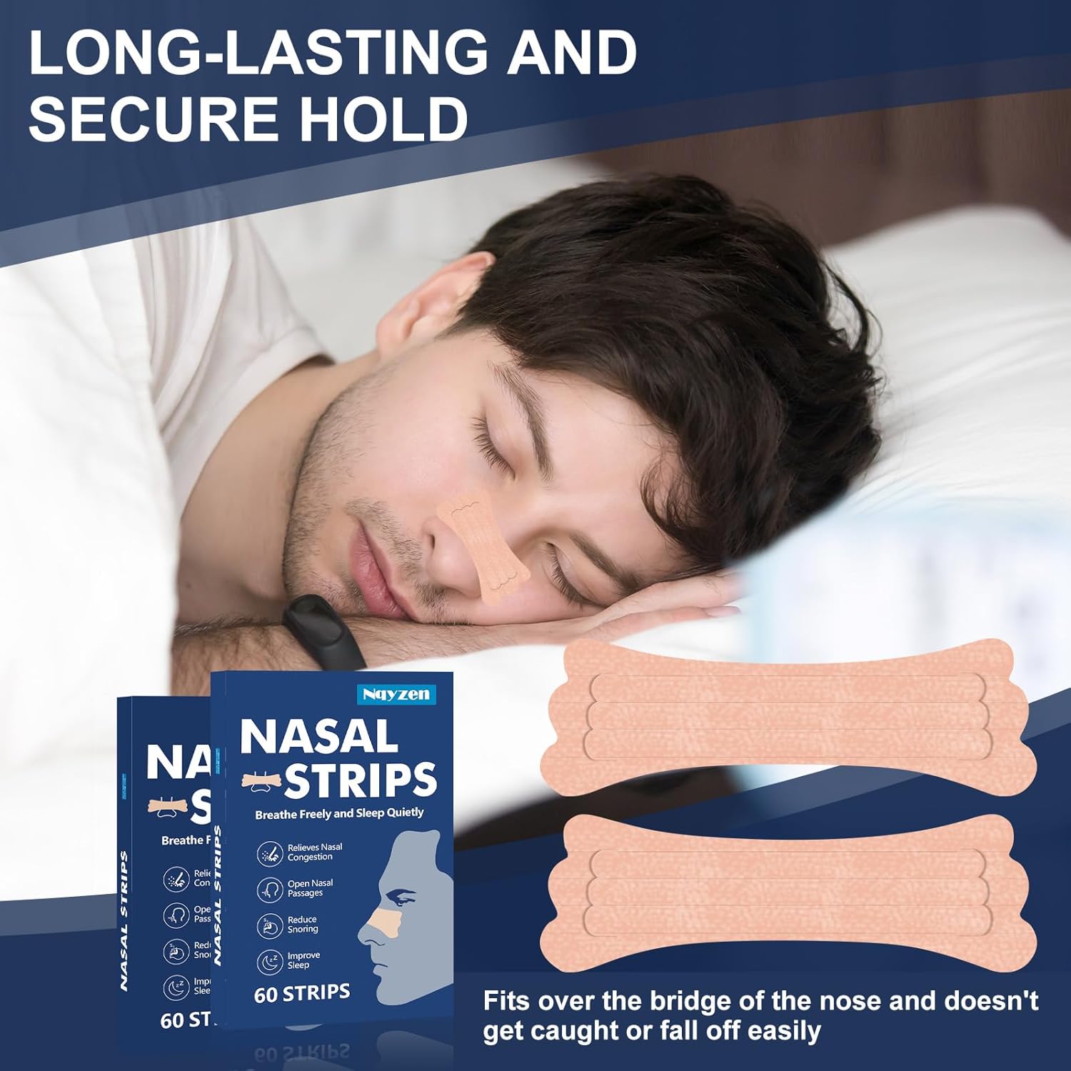 Nasal Strips,60Pcs Nasal Strips for Snoring,Extra Strength Nose Strips for Breathing,Anti Snoring Strips,Truncated Nose Strips,Help Stop Snoring,Nasal Congestion Relief (60 Count) - Image 5