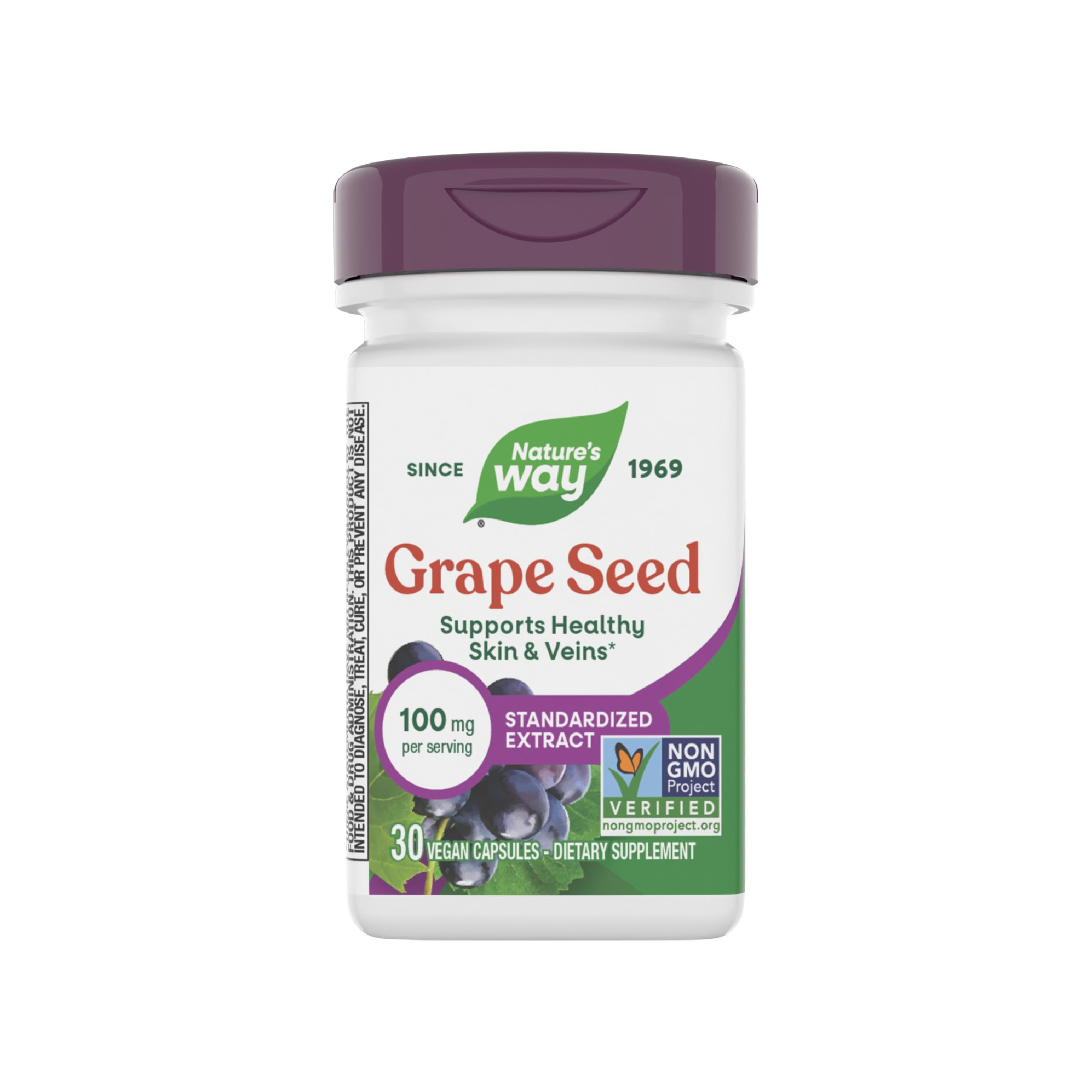 Grape Seed Standardized Extract, Supports Healthy Skin and Veins*, Antioxidant Support*, Non-GMO Project Verified, 30 Vegan Capsules (Packaging May Vary)