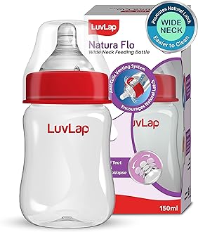 Luv Lap Anti-Colic Wide Neck Natura Flo Baby Feeding Bottle, 150ml