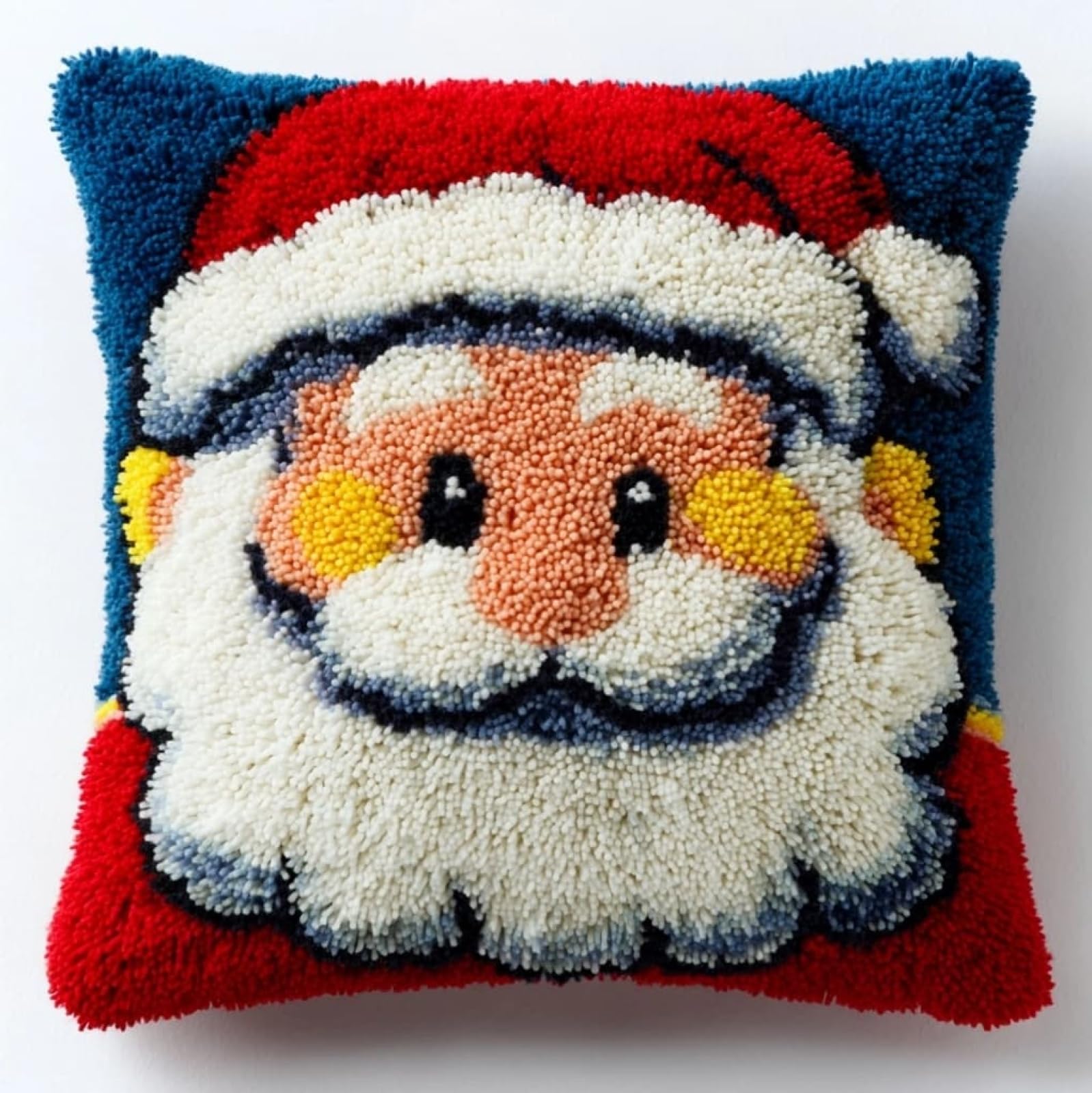 Henypt DIY Latch Hook Kit 43x43cm / 17x17 Inch,Cute Santa Claus Complete Crochet Rug Kit with Yarns & Hook,Creative Needlework Gift for Family