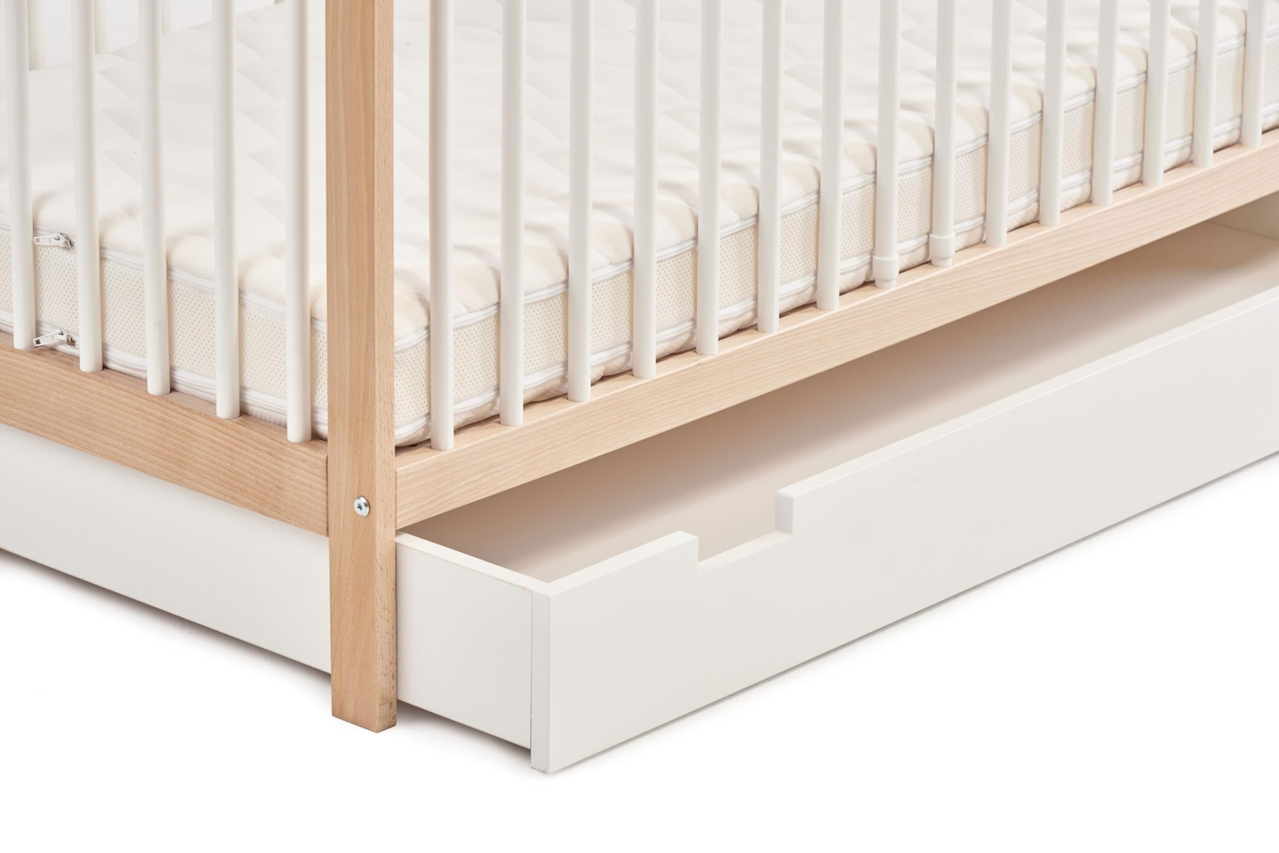 Kids Collective Culla con cassetto Culla 60x120 & 70x140 cm regolabile in altezza e con pioli estraibili Lettino per bambini | 70x140 cm legno di faggio bianco naturale molto robusta Made in Europe