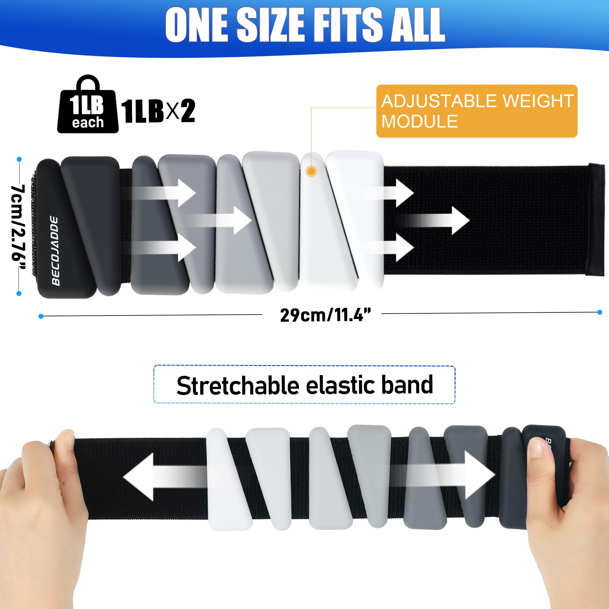 BECOJADDE Ankle Weights for Women Wrist Weights Set of 2 (1 lb/2 lbs Each) Adjustable Arm Leg Weight for Womens Men Suitable for Walking Swimming Running Pilates Yoga Gym