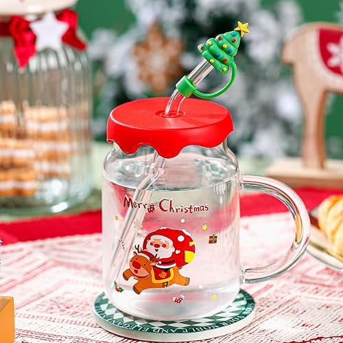 Miniatura 5 de Tapones de paja de Navidad, paquete de 9 bonitos adornos de paja de silicona para Stanley de 30 y 40 onzas con asa, puntas de popote para popotes de