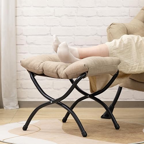 Miniatura 8 de HollyHOME Silla perezosa de tela con otomana plegable, cómoda silla de descanso y reposapiés plegable, sofá de ocio silla de lectura y reposapiés