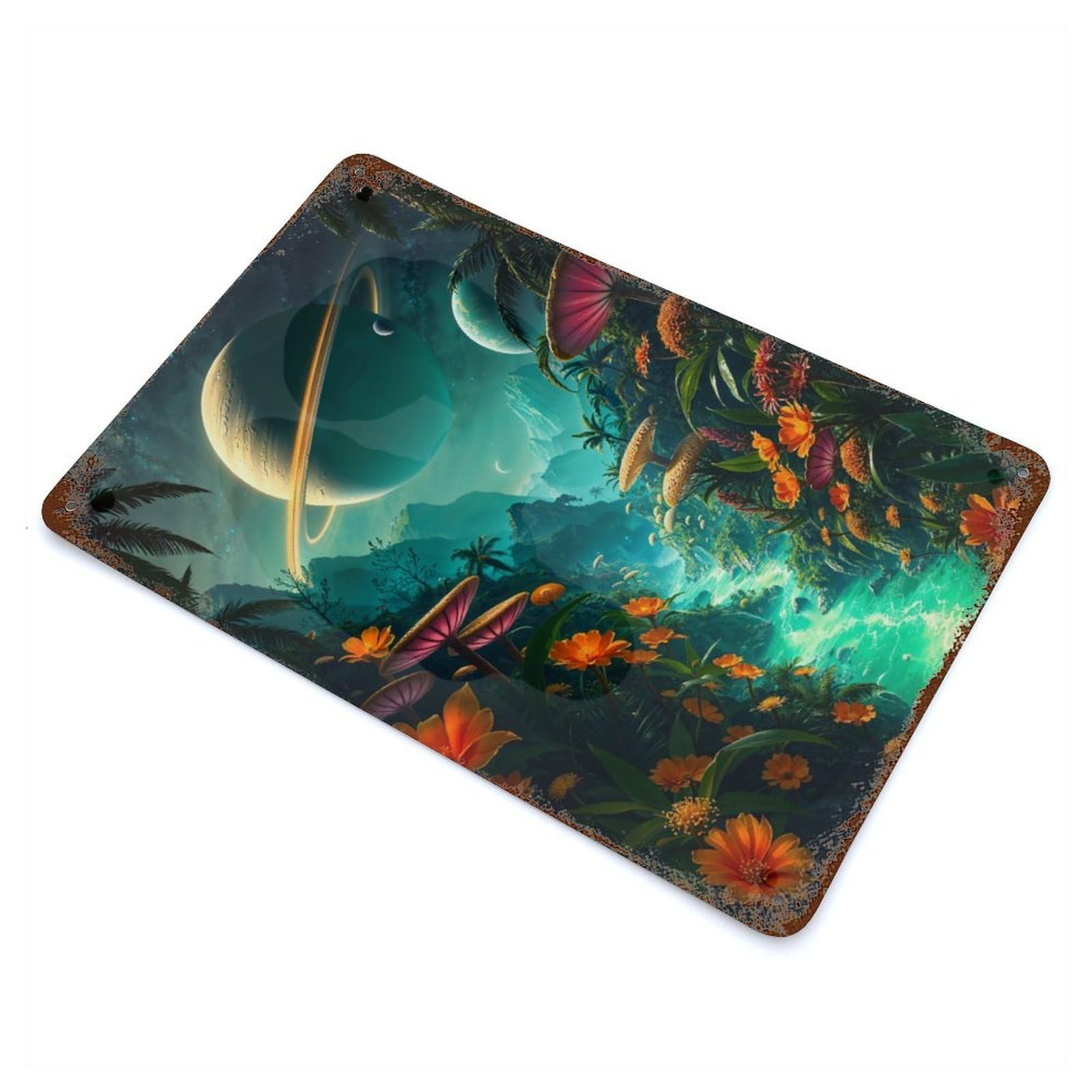 Alien Jungle River Dreamscape Rustic Tin Plaque 11.8"x7.9", Ideal for Cafe, Home Bar And Lounge Decor