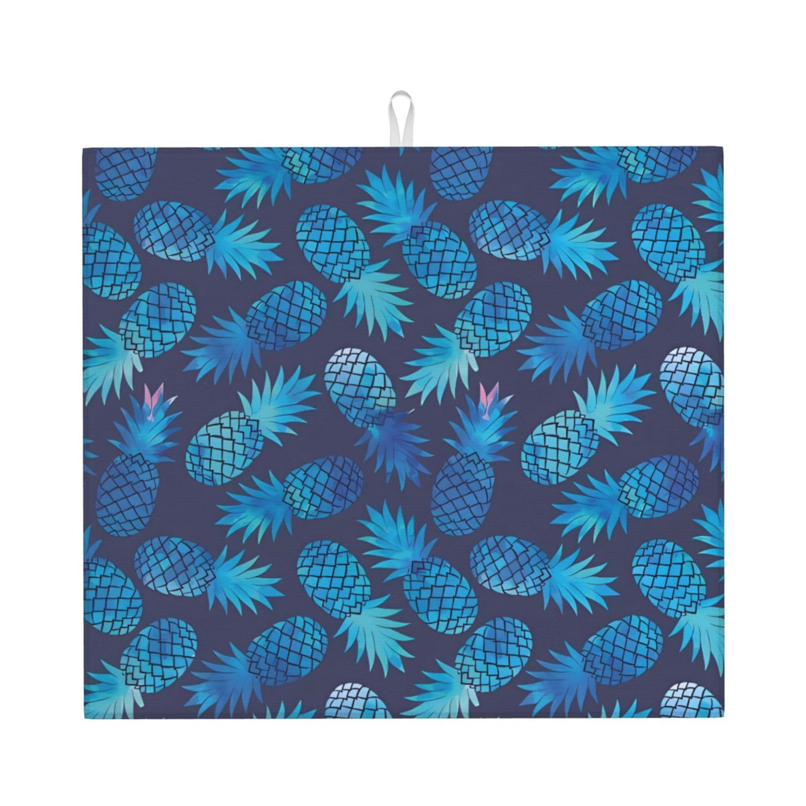 WHJSSF Blue pineapple Prints Kitchen Drying Mat – Absorbent Dish Throw for Countertops, Quick-Dry Non-Slip Layer with Stylish Prints, Ideal Housewarming Gift