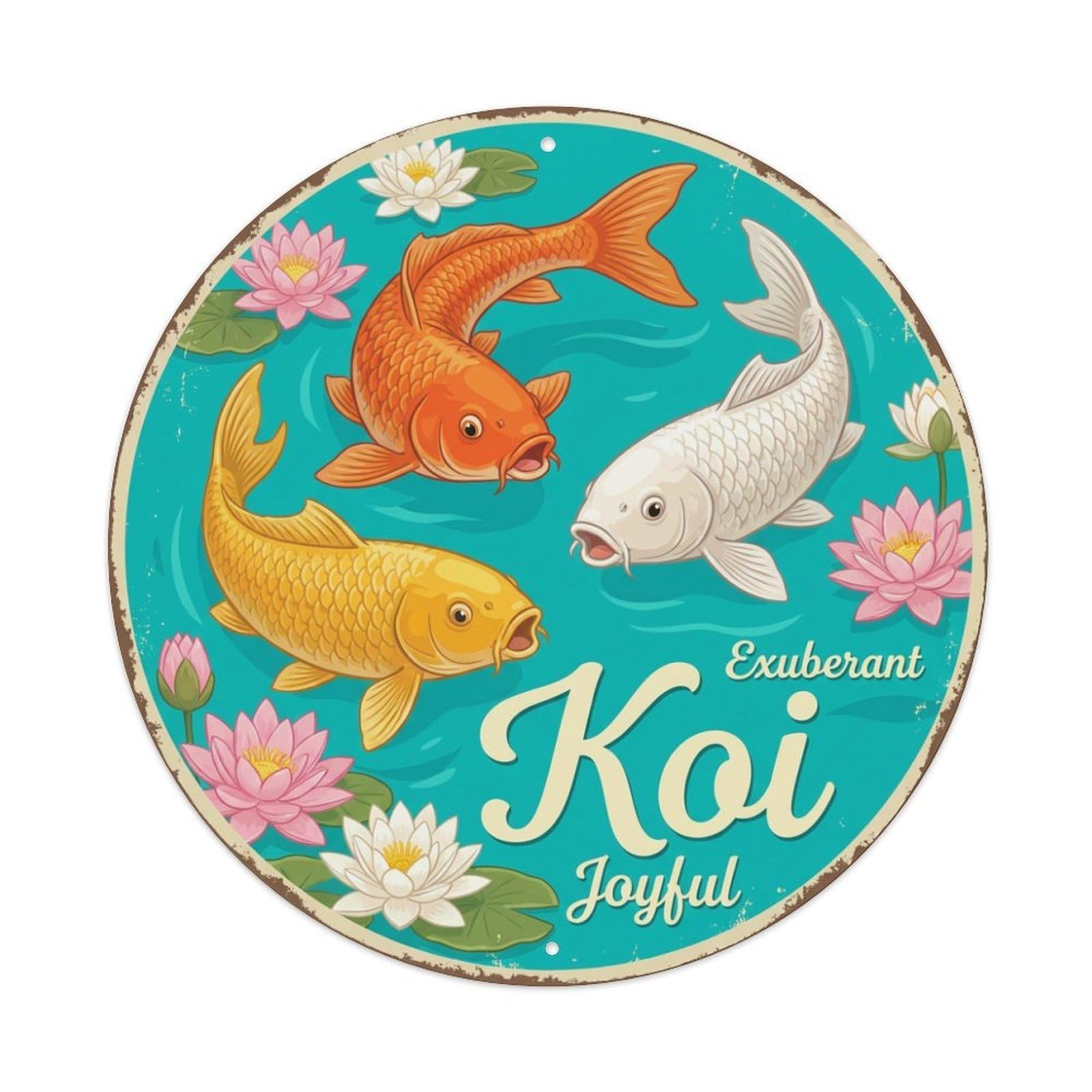 Fyrn Style Metal Tin Sign Koi Fish Exuberant Vintage Japanese Decor