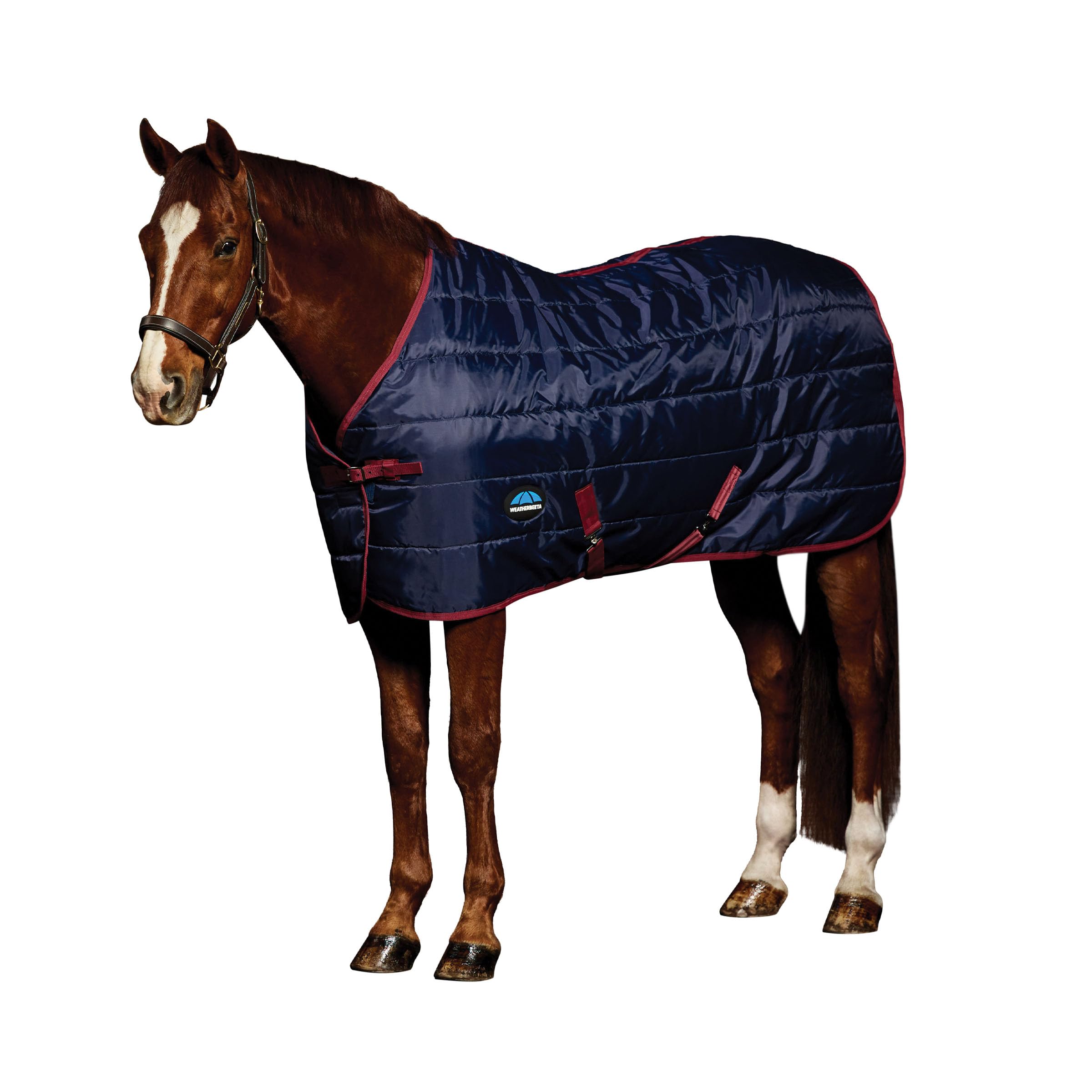 WeatherBeeta ComFiTec 210D Channel Quilt Stable Standard Neck 220G, Navy/Burgundy, 5'3