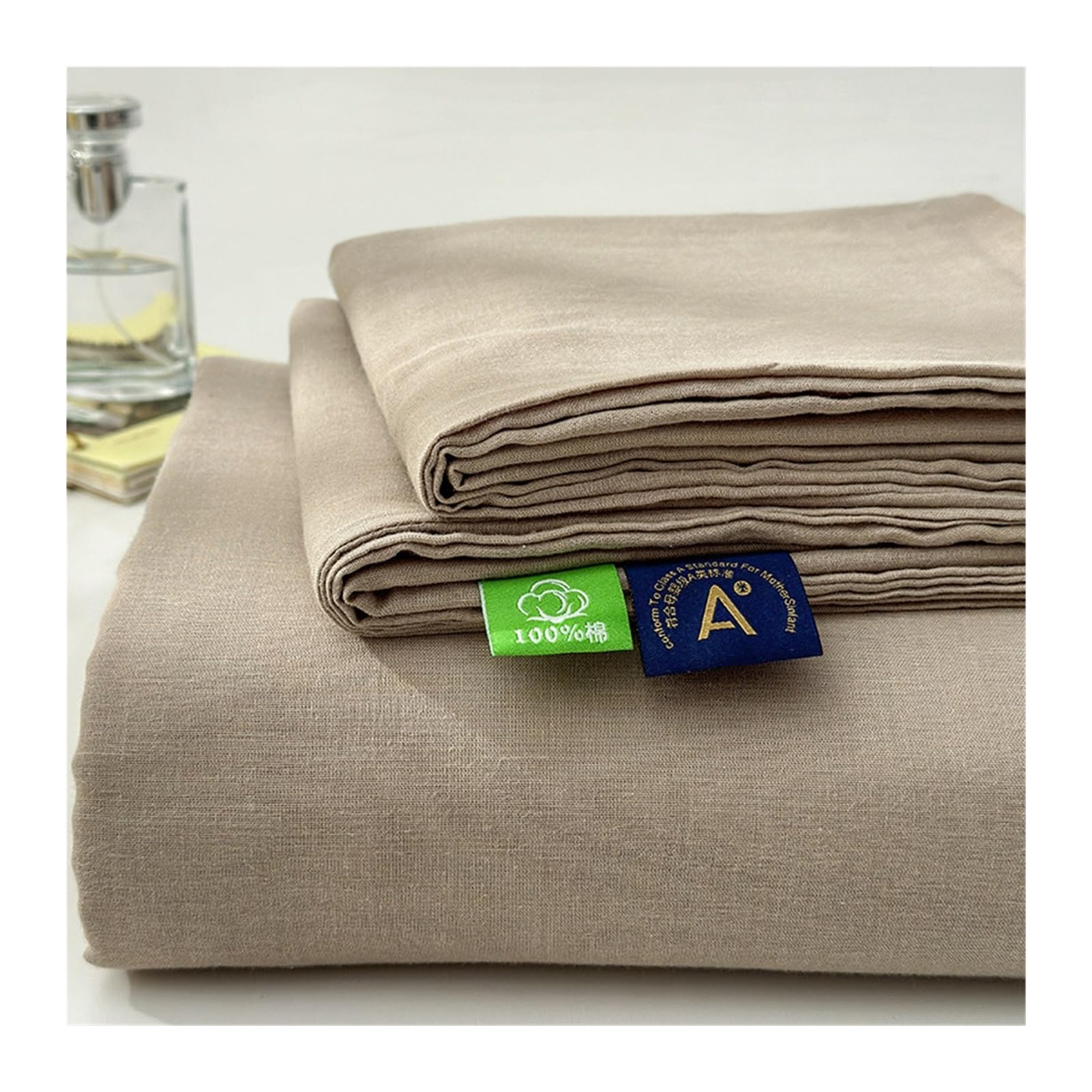 GBHMJU 100% Cotton Double Gauze Flat Sheet A Class Easy Care Top Sheet(Brown,200x230cm+48x74cm x2)