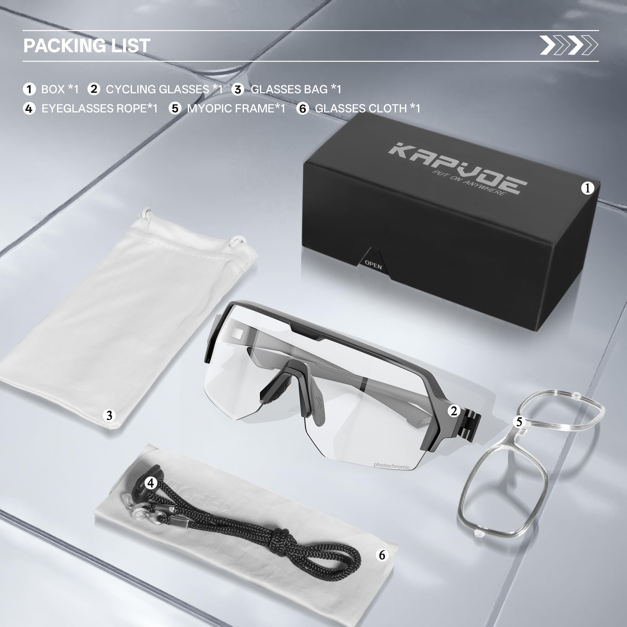KAPVOE Fahrradbrille SelbsttöNend für Herren Damen Photochrome Radsportbrille Sonnenbrille mit UV400 Schutz Sportbrille für Fahrrad Mtb Unisex K360
