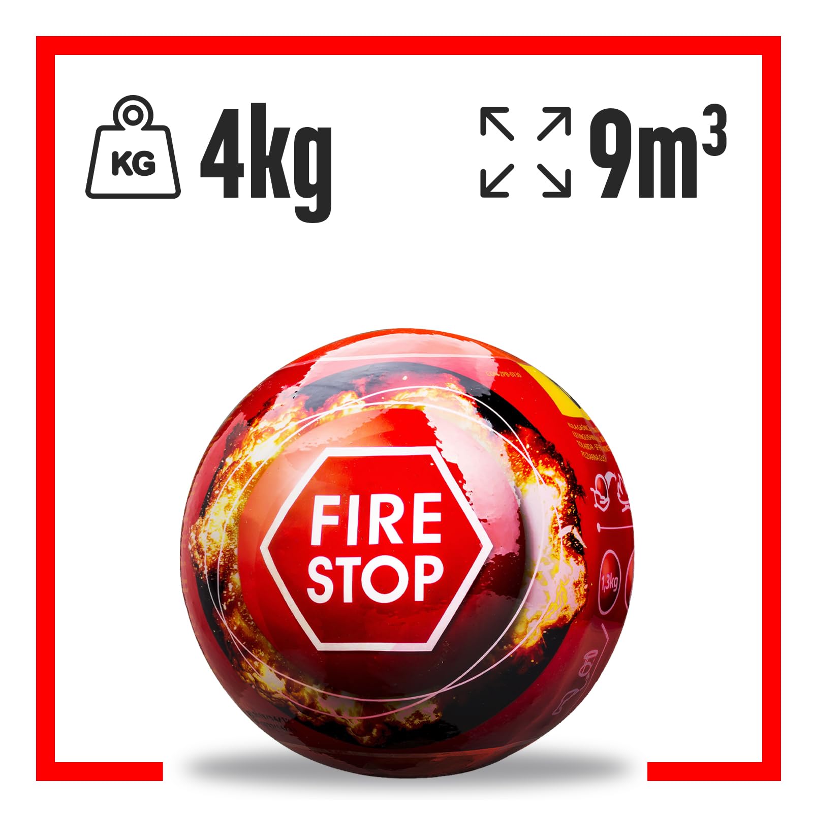 Feuerkugel - Feuerlöscher ABC - Feuerlöscher Auto - Feuerwehr Zubehör - Feuerlöscher 4kg - Feuerlöscher klein 25x25x25 cm mit Feuerlöscher Halterung - Automatische Reaktionszeit 3-5 Sekunden