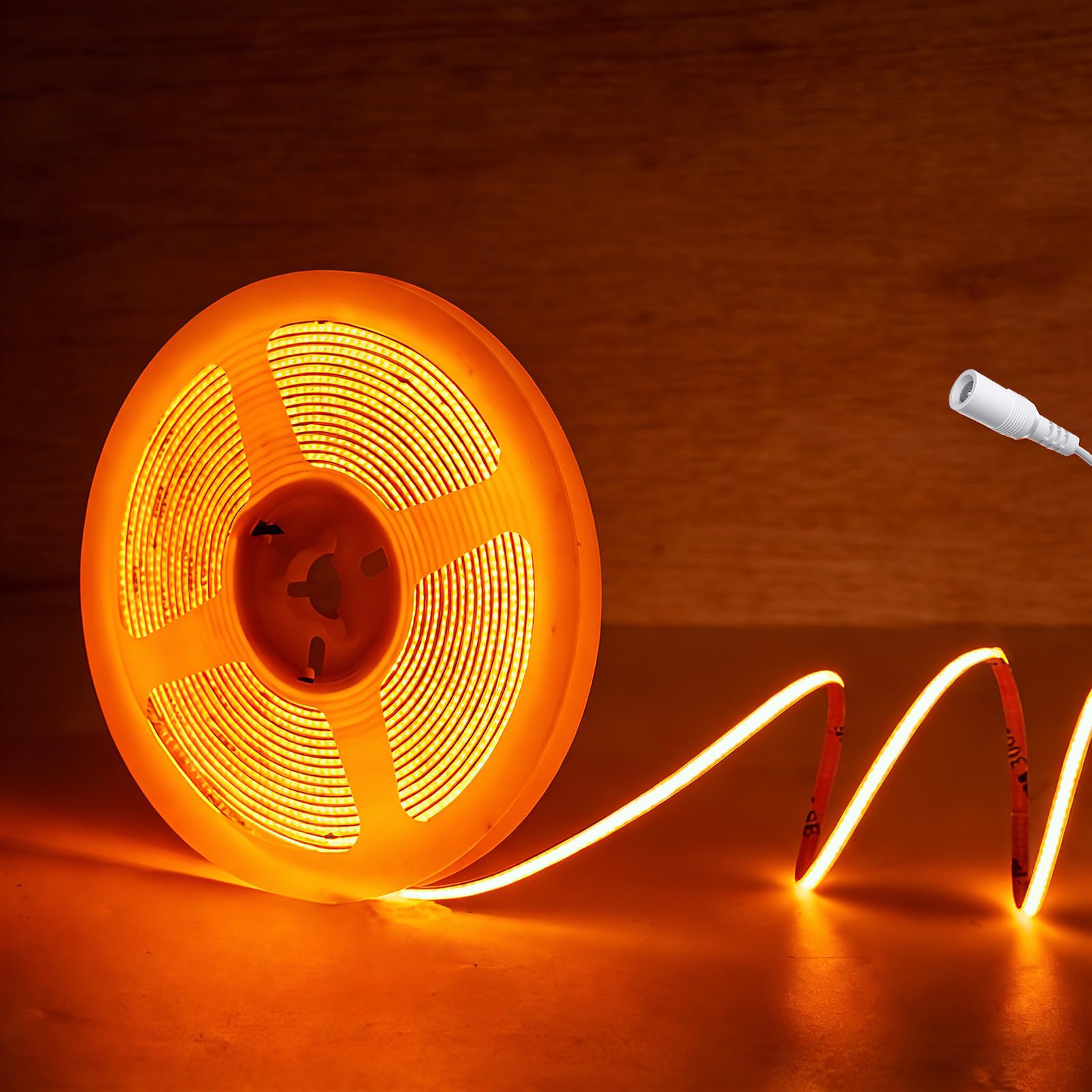JBdusn 12V COB LED Strip 5m, Orange Flexible LED Strip Lights with 480LEDs/M,CRI 90+, 2.7mm Width,Uniform Dotless LED Tape Light for Room Cabinet Home DIY Projects (Not Power Supply)
