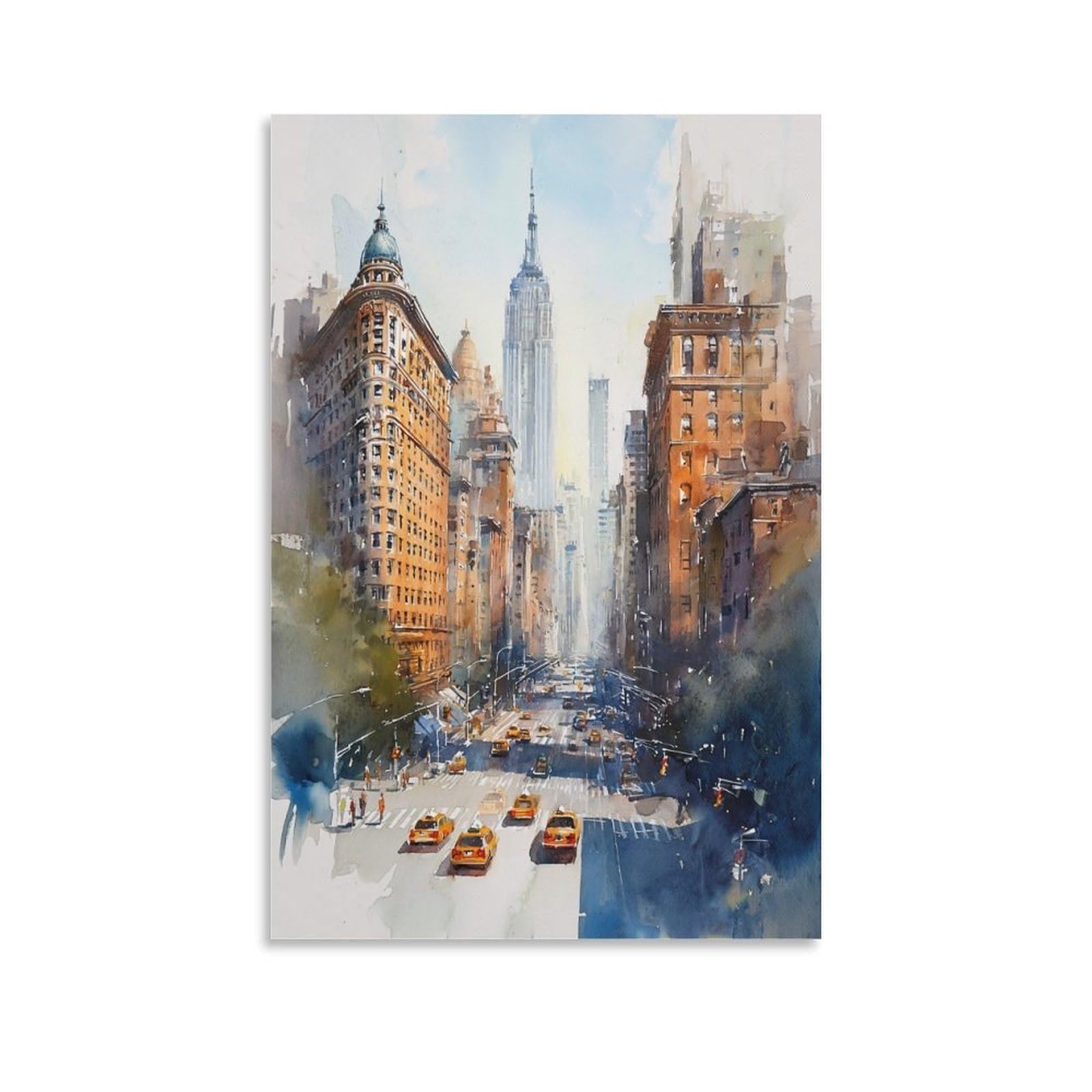 LCYNNH Empire State Watercolor Print New York City Travel Art 16x24inch(40x60cm) Print Home Bedroom Office Living Room Decor Canvas