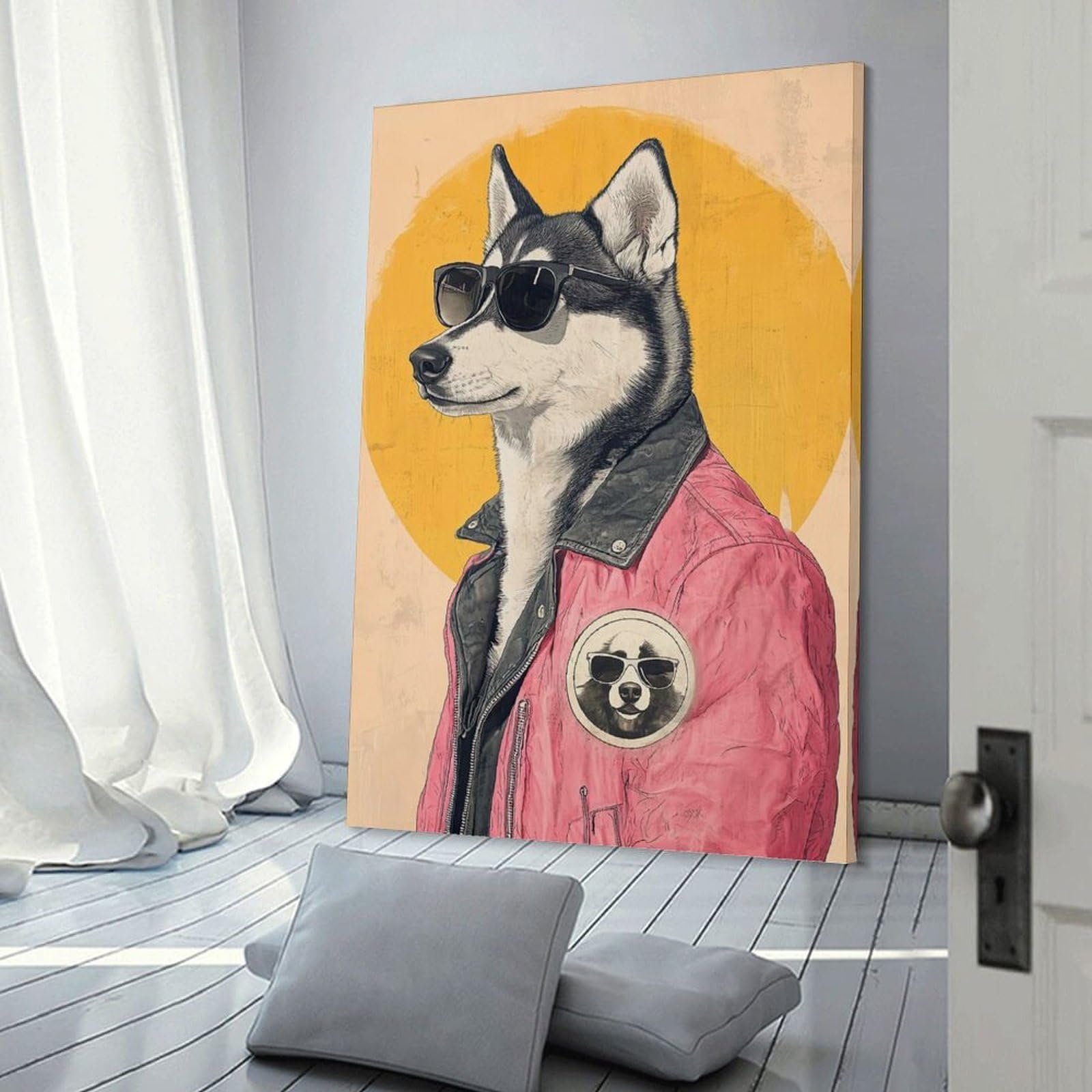 Junmoney Cool Husky in Sunglasses Canvas Wall Picture, 12x18inch(30x45cm), for Wall Displays, Bedrooms Or Room Updates, Wall Decor Suited to Curated Displays