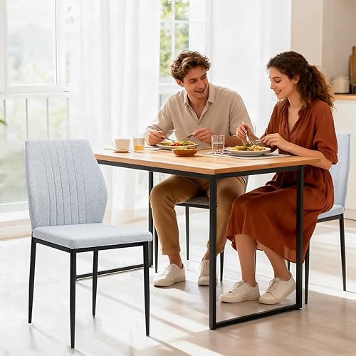 Miniatura 6 de Juego de 4 sillas de comedor, sillas de comedor tapizadas de madera, sillas de cocina de tela moderna de mediados de siglo con patas de metal, tela
