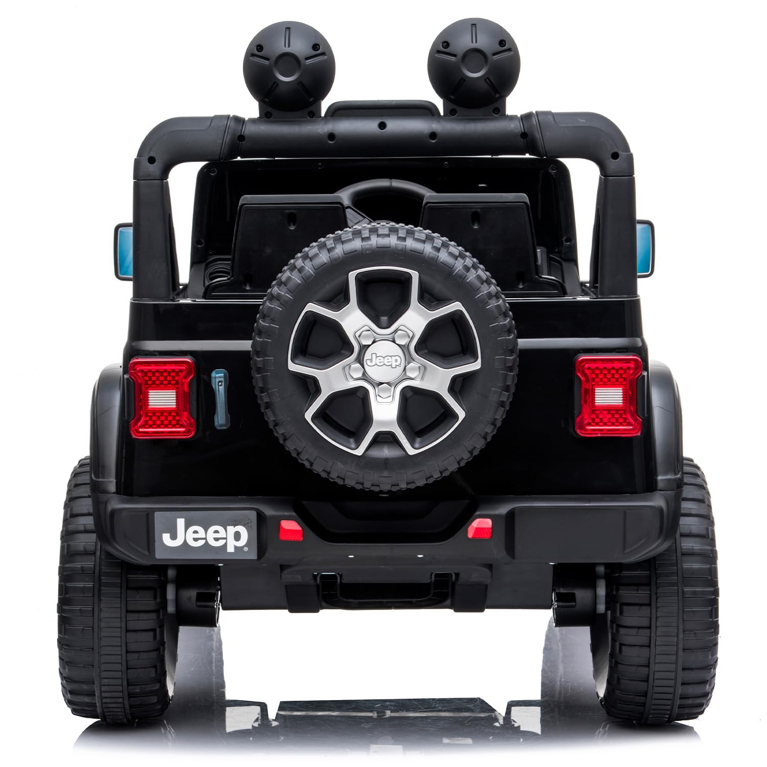 Auto Elettrica Bambini Jeep Wrangler Rubicon 12V 2 Posti con Licenza Ufficiale Ruote in Gomma EVA Sedile in Pelle Telecomando 2.4GHz Luci LED Bluetooth MP3 USB Porte Apribili Full Optional (Nero)