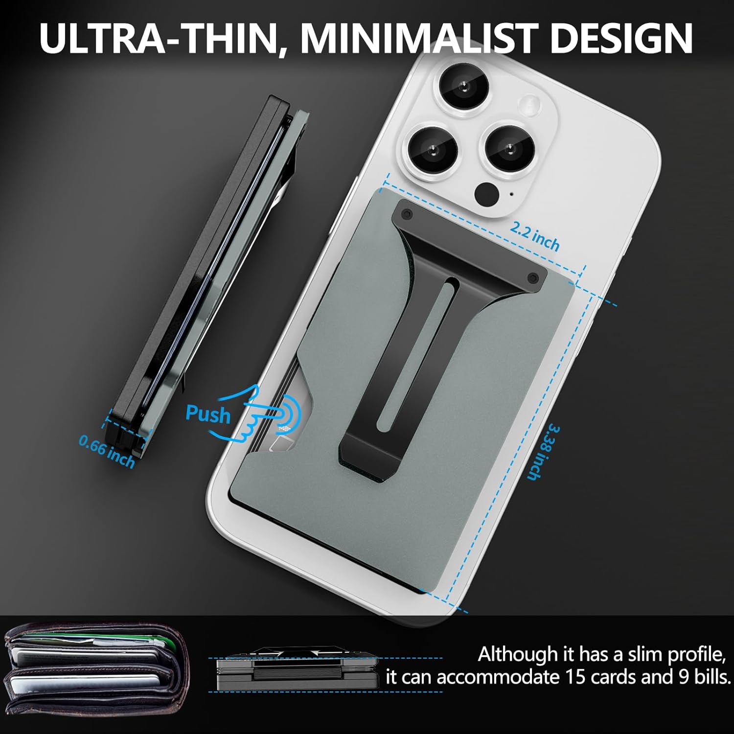 Magnetic Phone Wallet with Apple MagSafe - Metal Card Holder with AirTag Holder, RFID Blocking & Money Clip Mag Safe Wallet for iPhone 16 15 14 13 12 Pro Max/Pro/Plus/Mini - Image 5