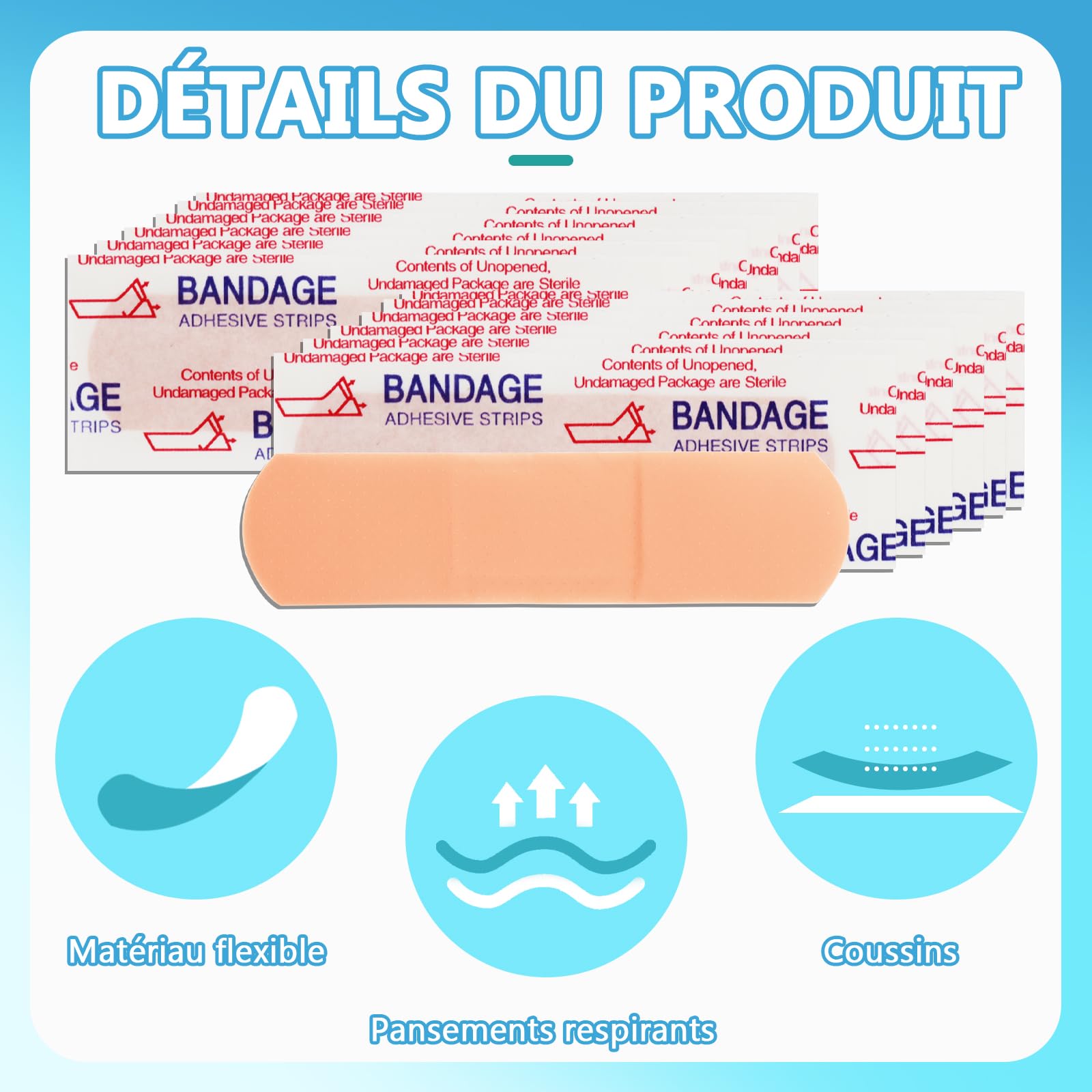 Lot de 1500 Pansements Adhésifs Individuels 7,5 x 1,8 cm