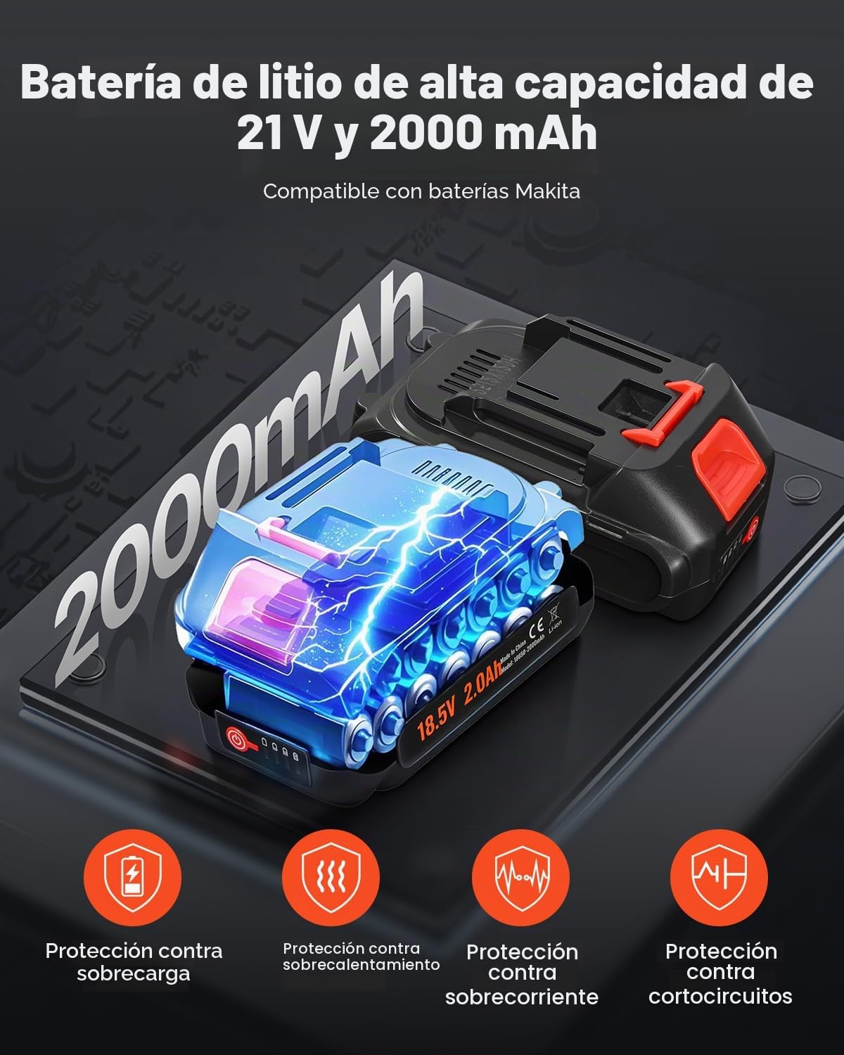 VEVOR Pistola Engrasadora Inalámbrica con luz LED, Manguera de 89,9 cm, Estuche de Transporte, Gatillos de Velocidad Variable Presión Máxima de 8000 PSI para Engrasar Vehículos o Máquinas