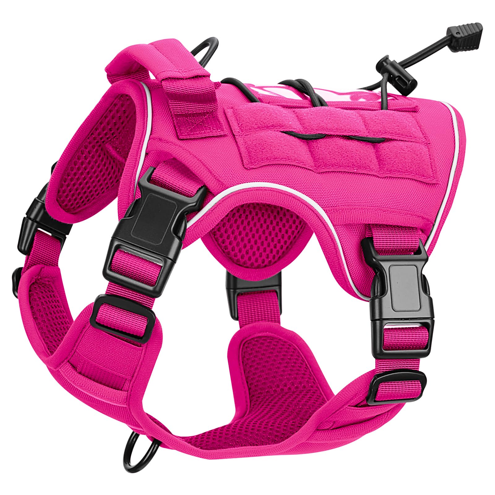 Heavy-Duty Tactical Dog Harness for Large Dogs, No Pull Adjustable Reflective Pet Vest with Molle System, K9 Military-Grade Control for Service Training, Outdoor & 10+ Breeds, Hot Pink, Small