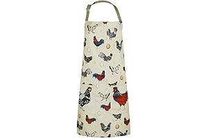 Lovely Rooster Apron for Women, Multi-Purpose Beige Apron for Cooking, Baking, Gardening with Pockets