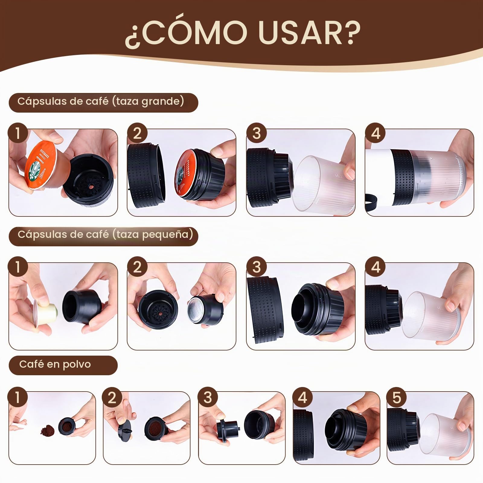 LAMA Cafetera Portátil Eléctrica de Cápsulas Compatible con Cápsulas de Café y Café en Polvo, Calentamiento Instantáneo, Mini Cafetera para Camping, Coche, Viaje, Gris