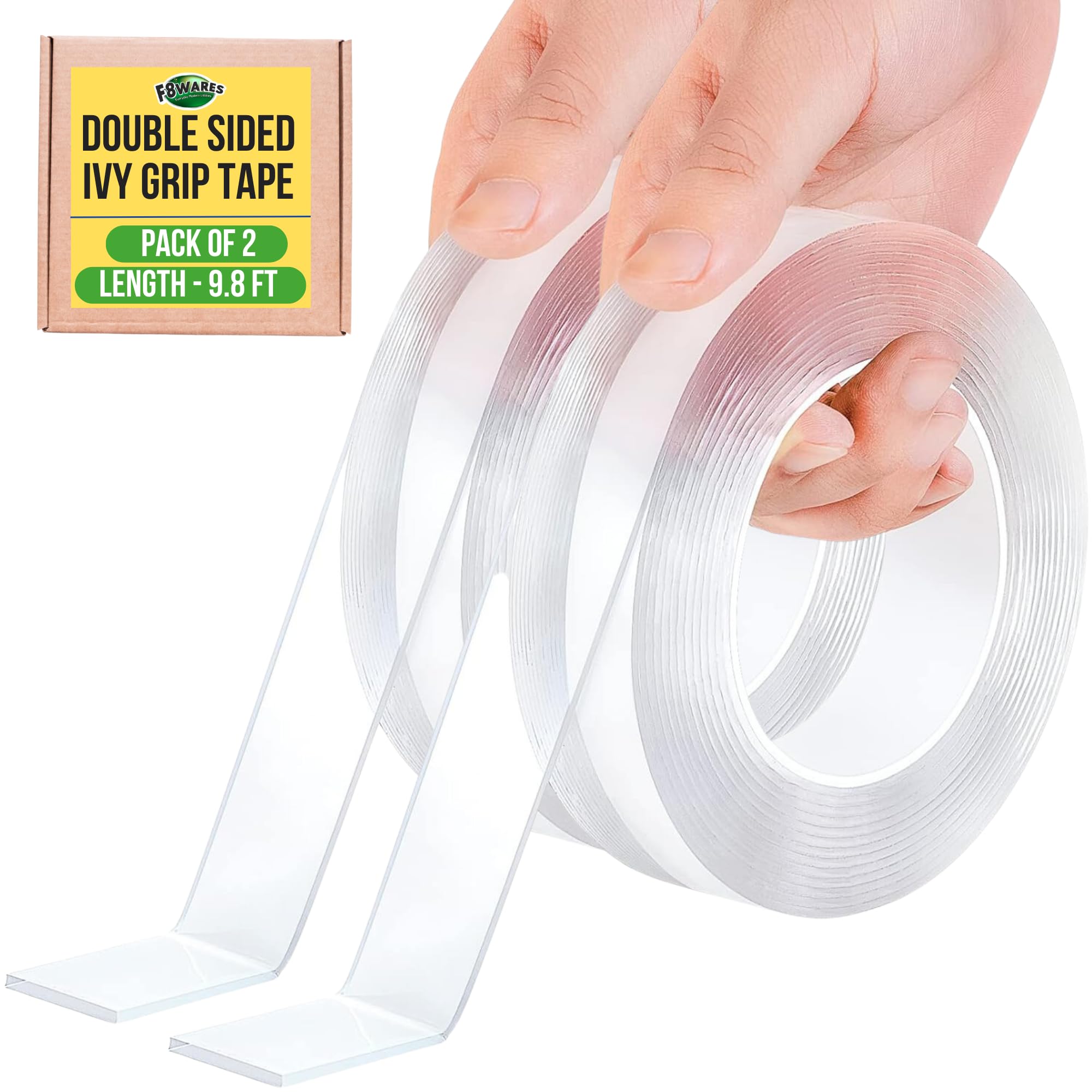 F8WARESPack 2 Double Sided Tape Heavy Duty - Craft DIY Mounting Adhesive Tape for Wall - Double Sided Tape for Car - Both Side Adhesive Tape Strong Ivy Grip Tape - Nano Magic Grip Tape 3 Meter