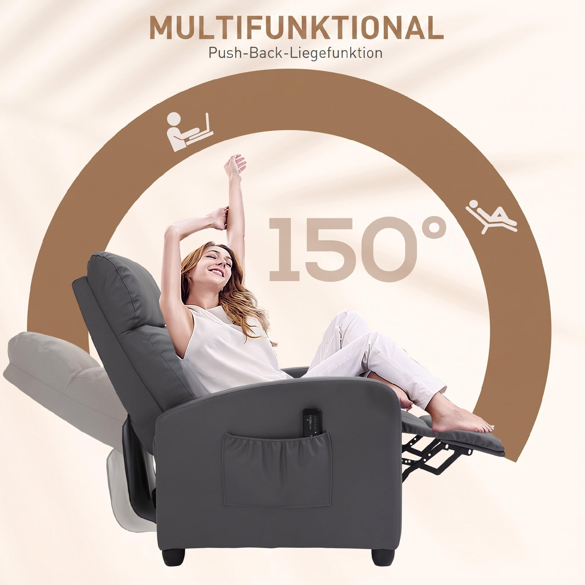 HOMCOM Relaxsessel Fernsehsessel mit Vibrationsmassage Grau