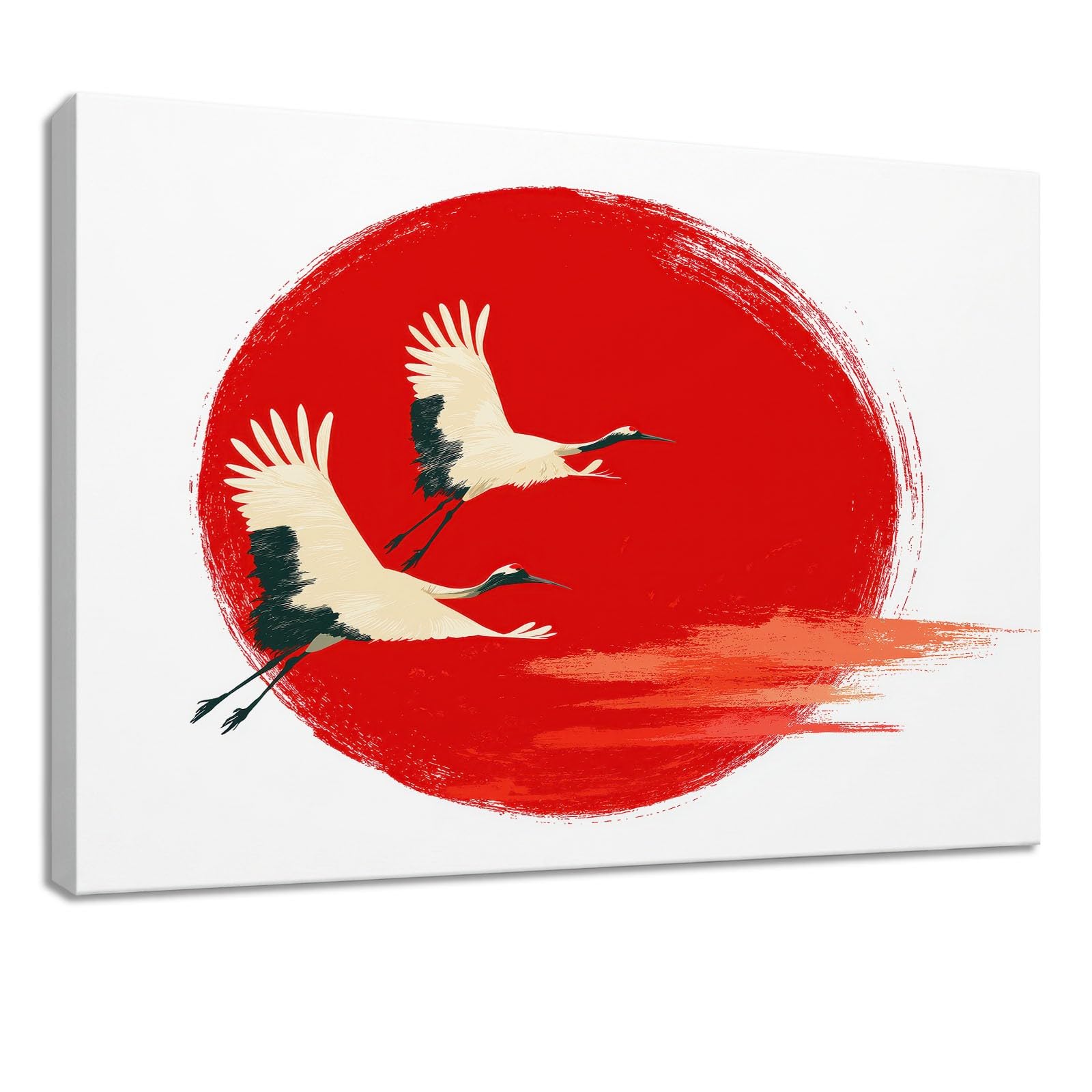 Lienzo decorativo para pared, 70 x 50 cm, diseño de animales blancos, pájaro rojo, sol, para salón, dormitorio y comedor