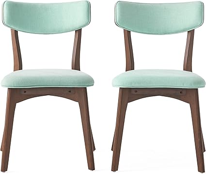 Christopher Knight Home Chazz Mid-Century Fabric Dining Chairs with Natural Walnut Finished Frame, 2-Pcs Set, Mint / Natural Walnut Finish