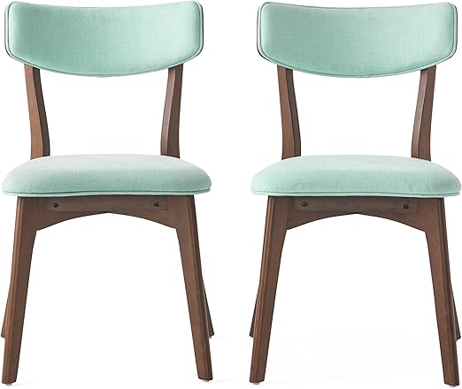 Christopher Knight Home Chazz Mid-Century Fabric Dining Chairs with Natural Walnut Finished Frame, 2-Pcs Set, Mint / Natural Walnut Finish