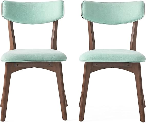 Christopher Knight Home Chazz Mid-Century Fabric Dining Chairs with Natural Walnut Finished Frame, 2-Pcs Set, Mint / Natural Walnut Finish