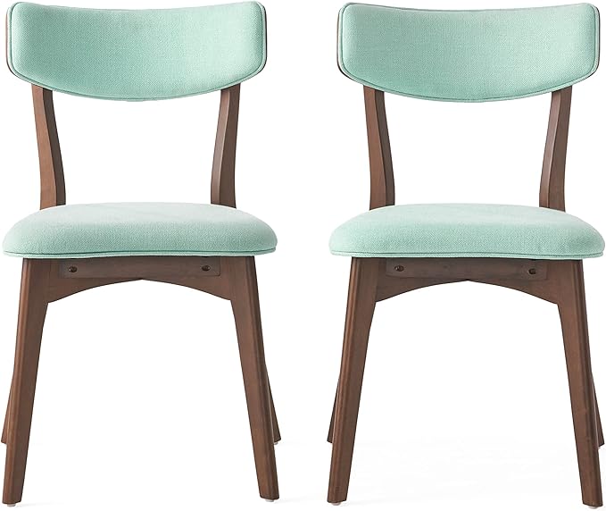 Christopher Knight Home Chazz Mid-Century Fabric Dining Chairs with Natural Walnut Finished Frame, 2-Pcs Set, Mint / Natural Walnut Finish