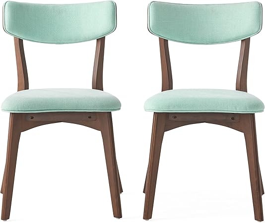 Christopher Knight Home Chazz Mid-Century Fabric Dining Chairs with Natural Walnut Finished Frame, 2-Pcs Set, Mint / Natural Walnut Finish