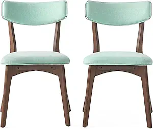 Christopher Knight Home Chazz Mid-Century Fabric Dining Chairs with Natural Walnut Finished Frame, 2-Pcs Set, Mint / Natural Walnut Finish