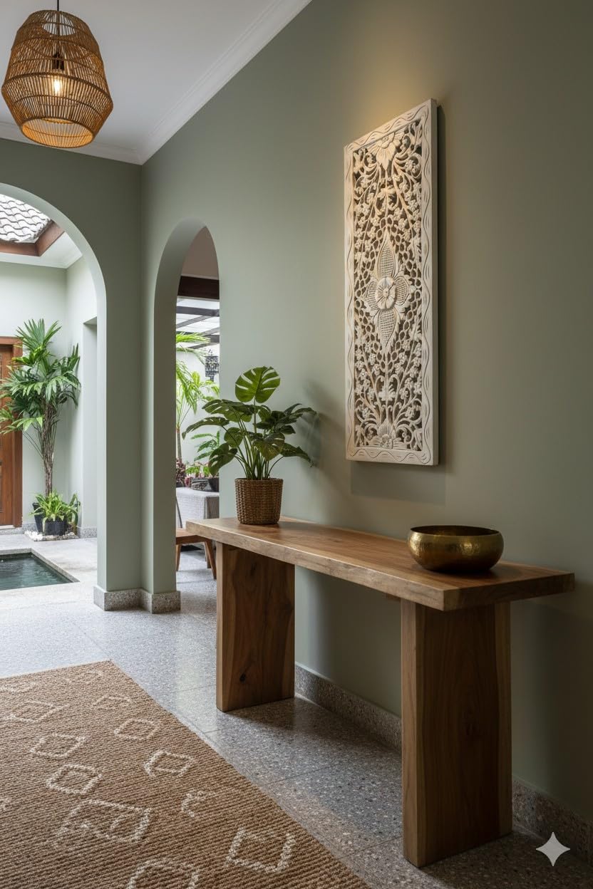 Asiana Home Decor Bali Tropical Floral Leaf Carved Wood Wall Panel. Size 35.5"x13.5" (White)