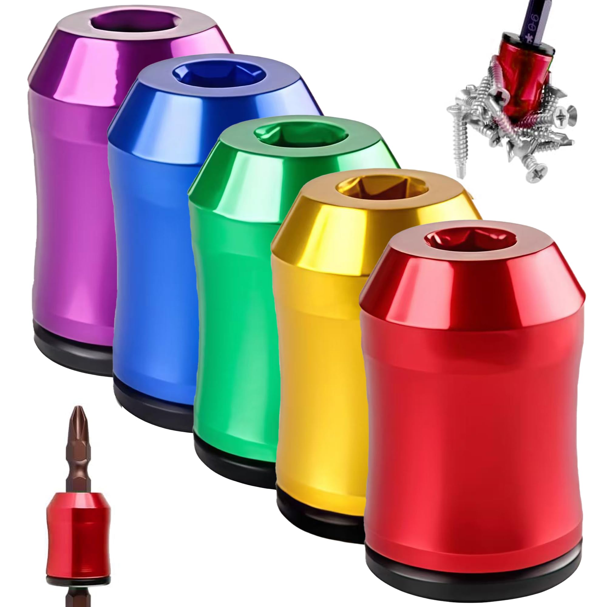 5PCS Magnetic Screw Ring Holder, Magnetic Bit Holder Screw Catcher, Removable Magnetizer Ring Screwdriver Accessory Suitable for 1/4" (6.35mm) Hex Screwdrivers & Power Bits