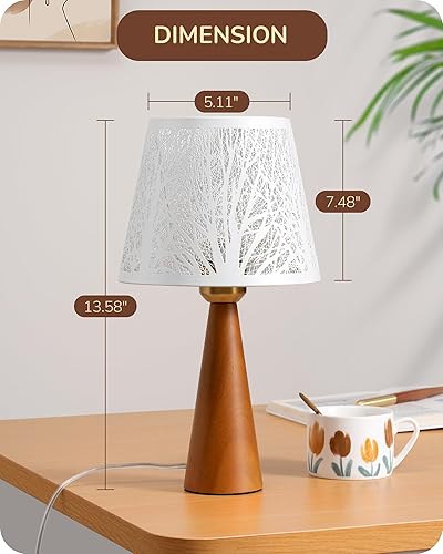 Miniatura 7 de EDISHINE Lámpara de mesa pequeña de 13.58 pulgadas, lámpara de noche de madera, pantalla de hierro hueco de árbol, lámpara de mesita de noche para