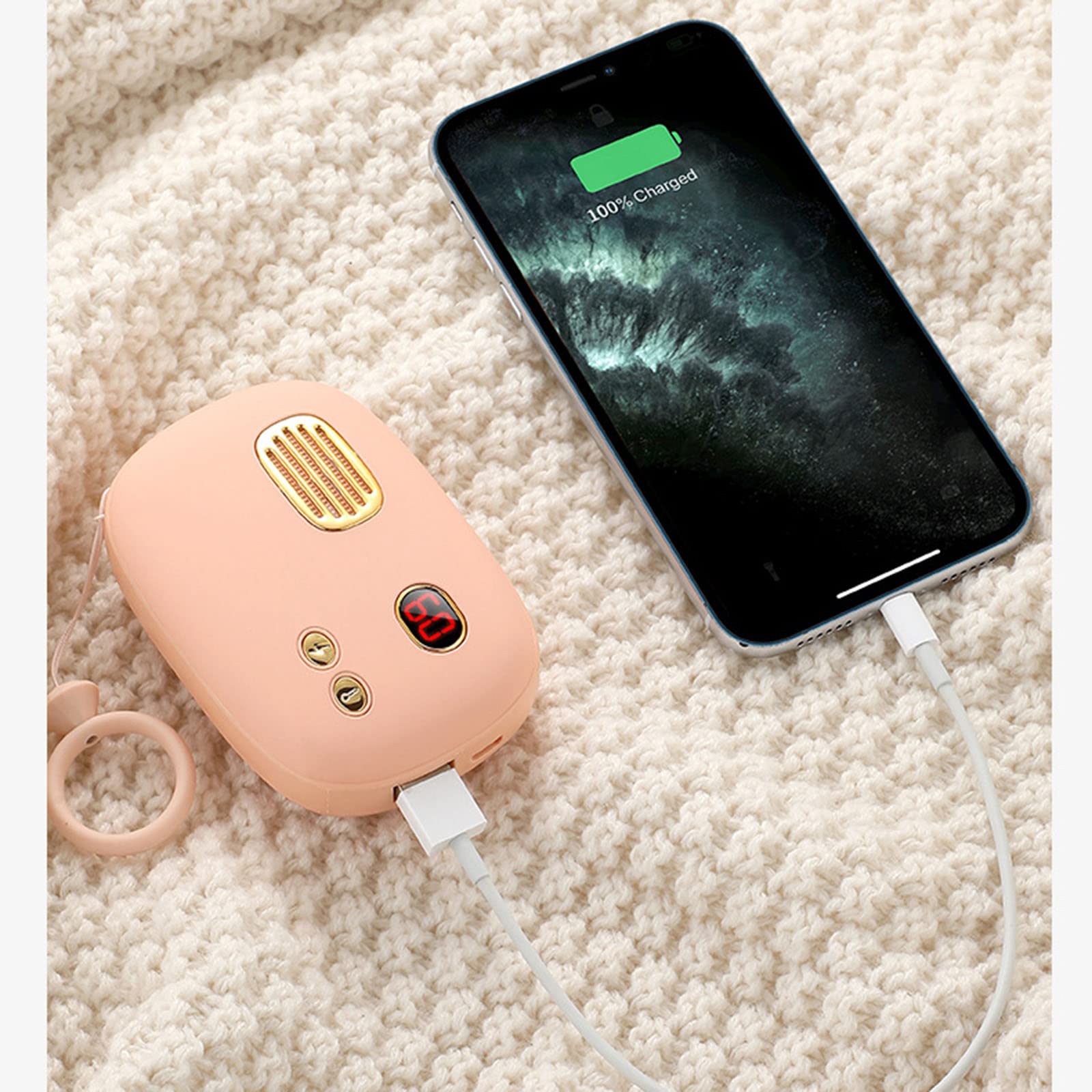 Chauffe-Mains USB 6000mAh Power Bank Externe à Puissance Mobile Main Électrique Réchauffeur de Mains Portable Cadeaux,Rose
