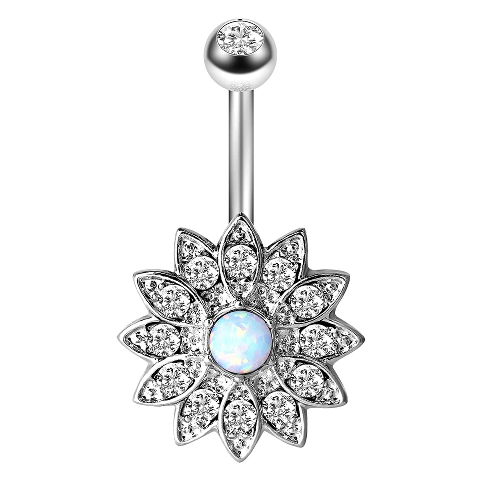 ANAZOZ Piercing Ombligo 14 G Piercing del Ombligo Titanio,Girasol con Circonita Blanca Piercing del Ombligo de Plata