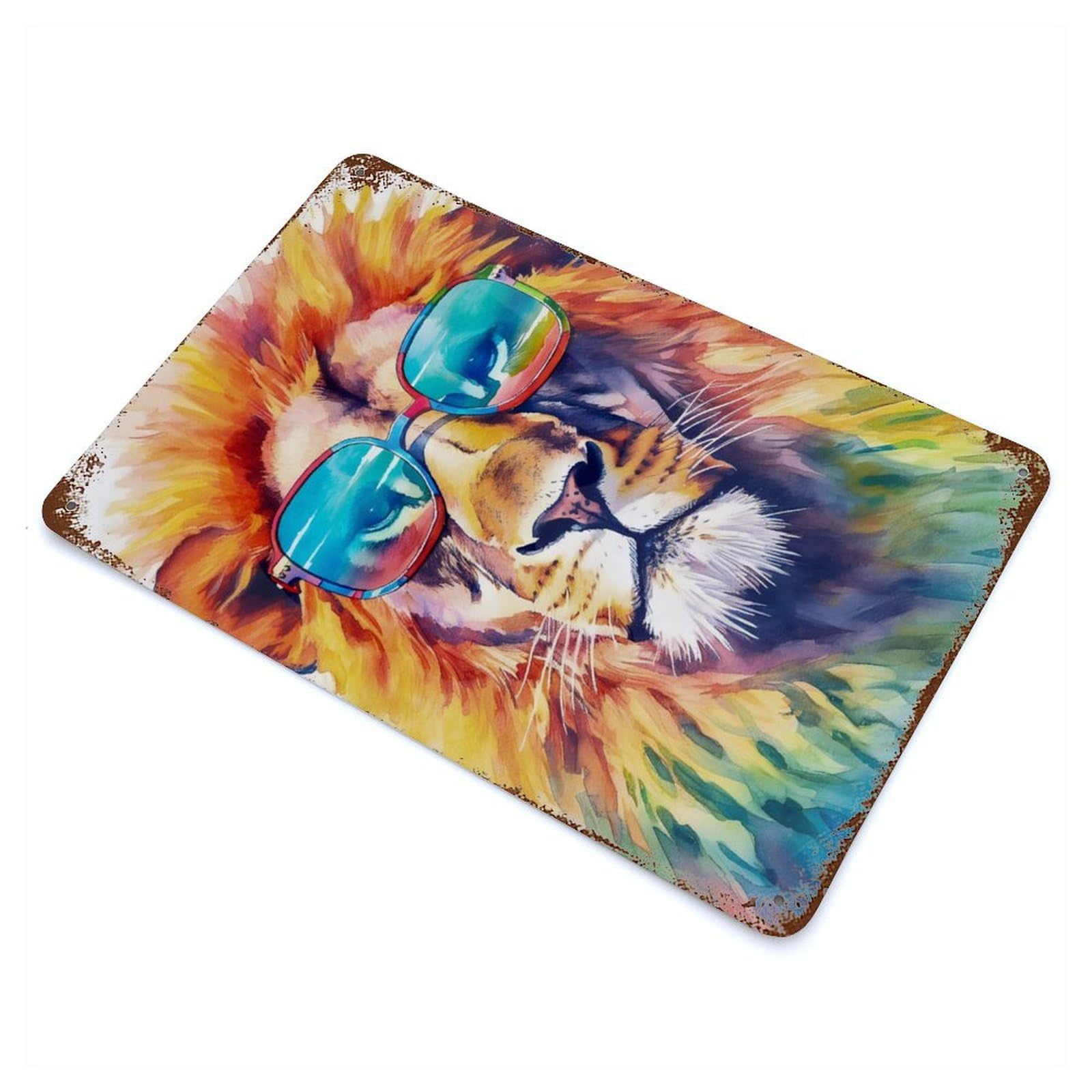 Watercolors Lion 2 11.8"x7.9" Rustic Tin Plaque, Farmhouse Wall Decor for Basement, Hobby Room And Garage Decor