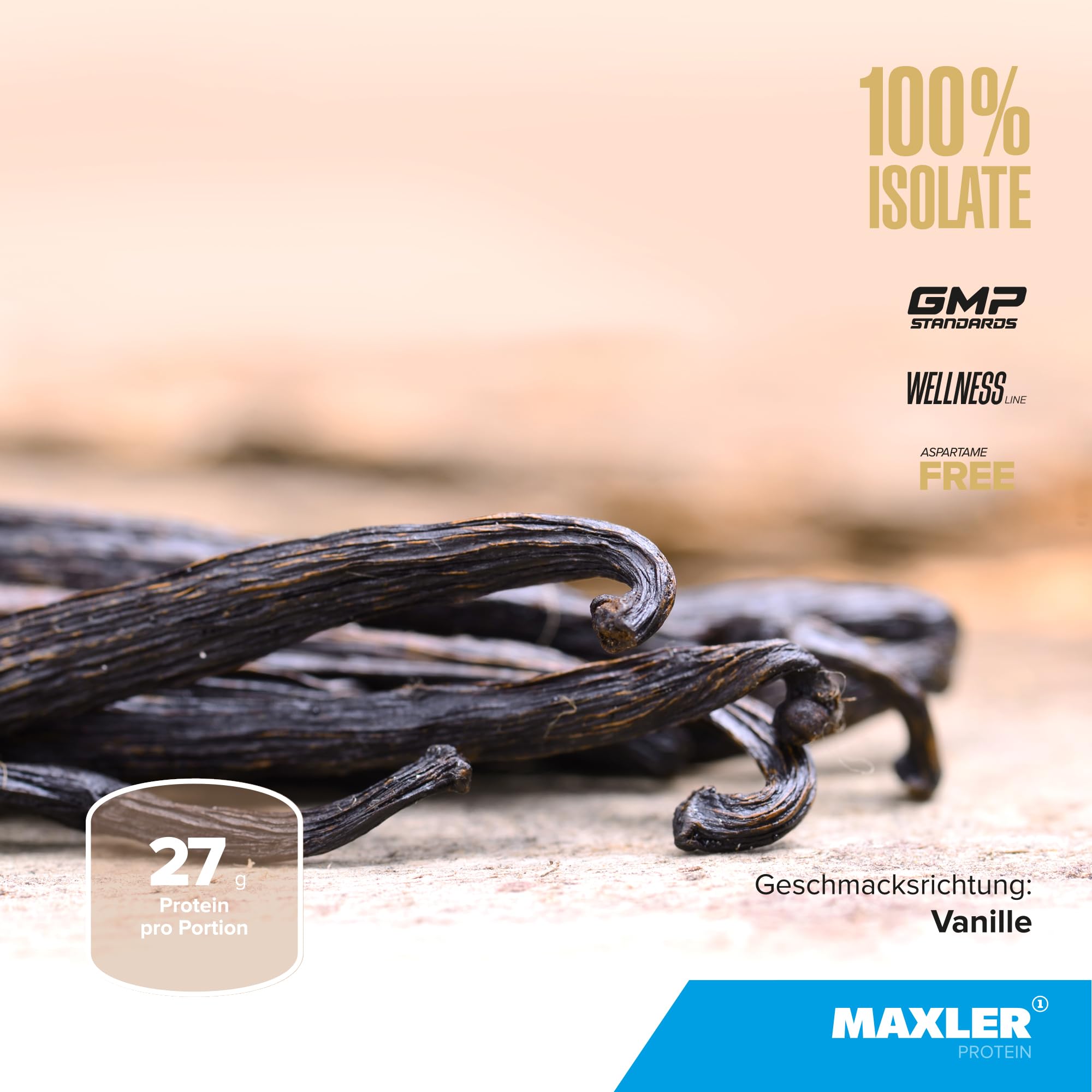 Maxler 100% Isolate Protein Pulver - Natürlich schmeckendes Whey Isolate aus Weidehaltung - Whey Protein Isolate Zuckerarm & ehrlich lecker - Vanille - 300g