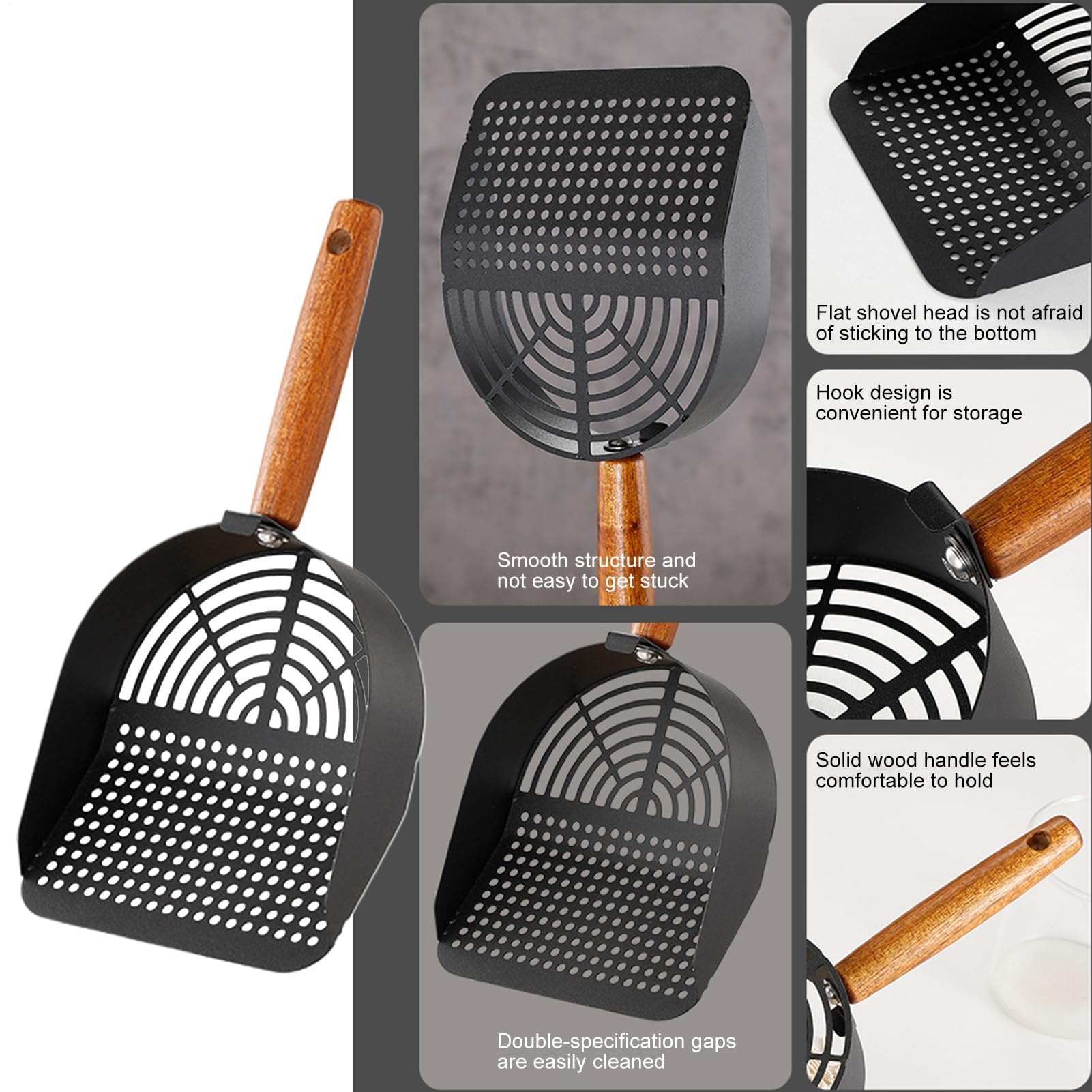 Pala para Arena de Gato, Raspador de Acero Inoxidable, Herramienta Limpieza Robusta for Uso doméstico y higiene óptima en Viajes(Hole Style High Carbon Steel Resistant to)