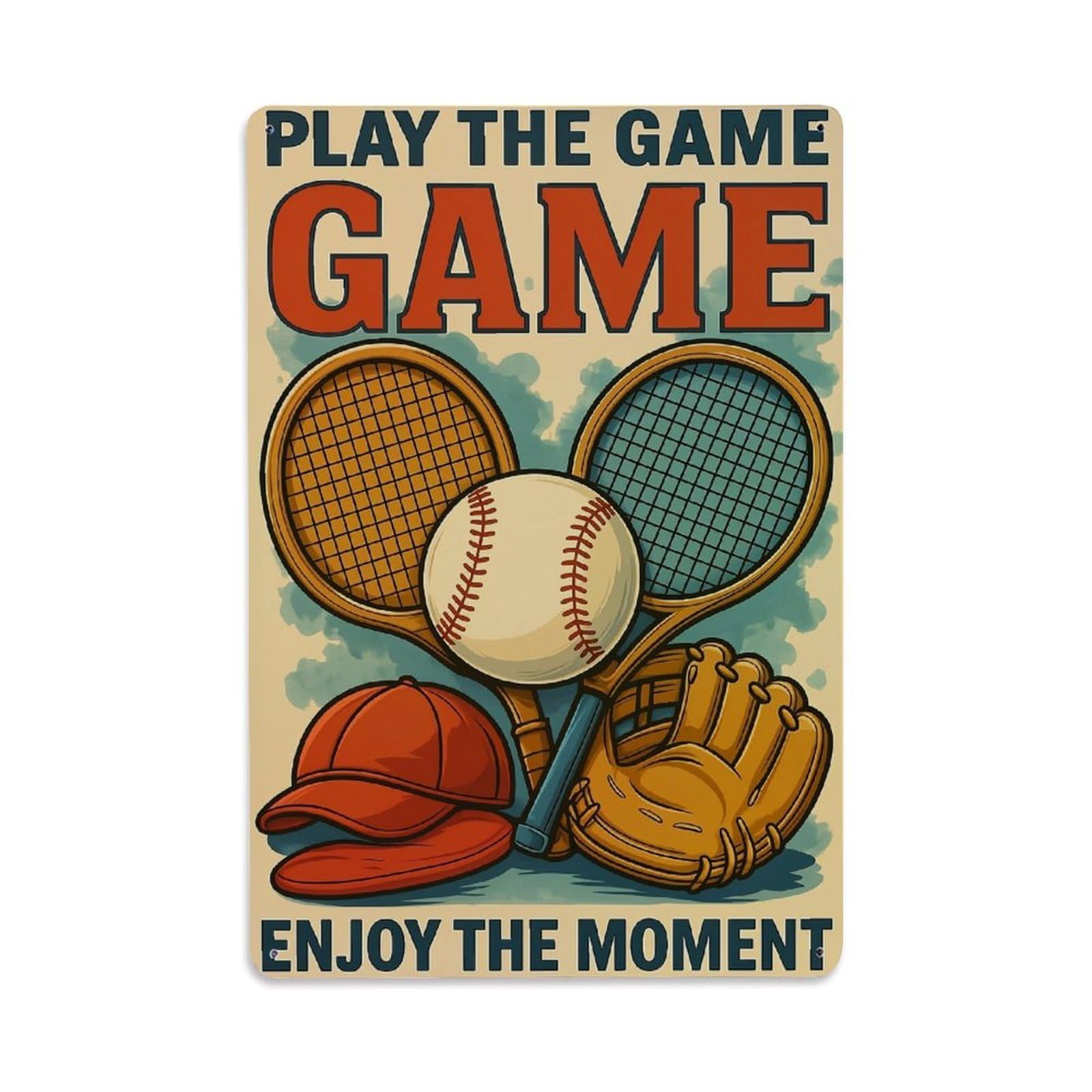 Nestemfo Vintage Sports Equipment Collage Print Tin Sign Metal Sign, Living Room,Bar, Home, Bedroom Wall Decor,Retro Metal Poster 8X12 Inches