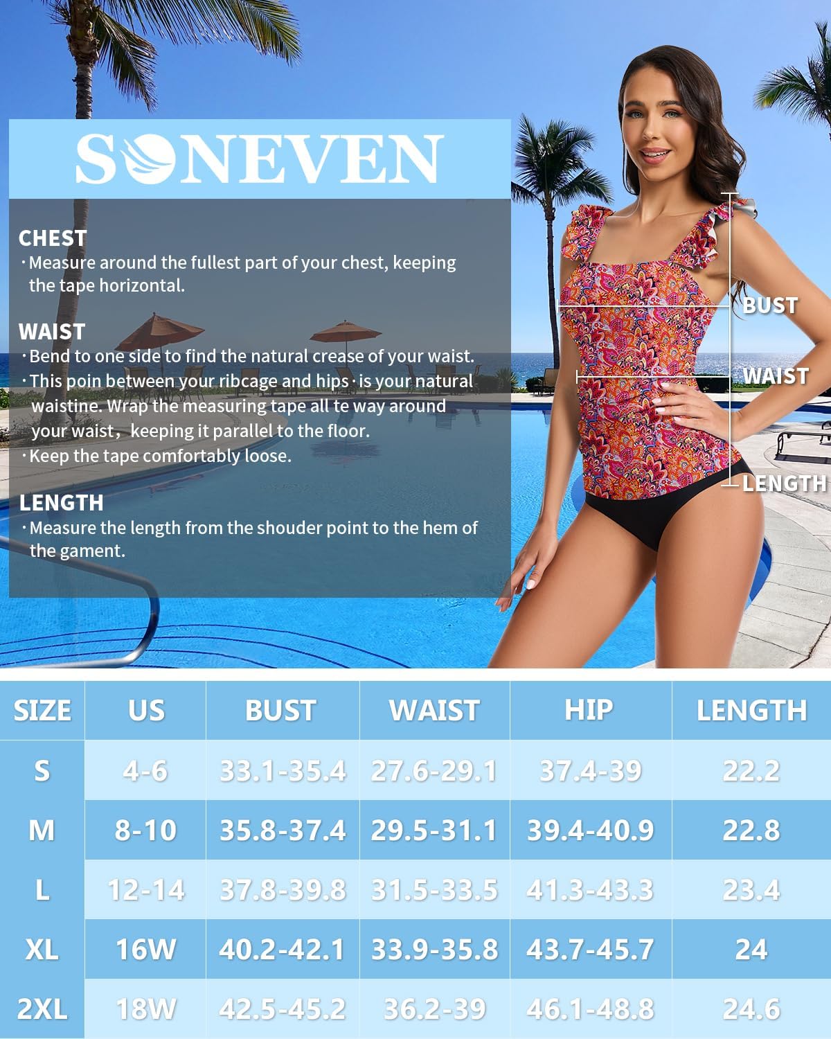 Soneven Women's Swim Shirt UPF 50+ Ruffle Sleeve Rash Guard UV Sun Protection Swimsuit Top Bathing Suit No Bottom - Image 7