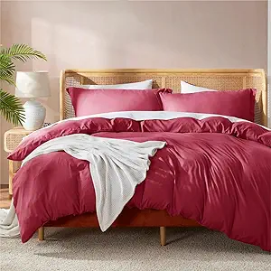 Nestl Queen Duvet Cover Set with Comforter Insert - Burgundy Red 4 Piece 90x90 Duvet Cover & 2 Pillow Shams with White Quilted Down Alternative Comforter, Ultra Soft, All Season