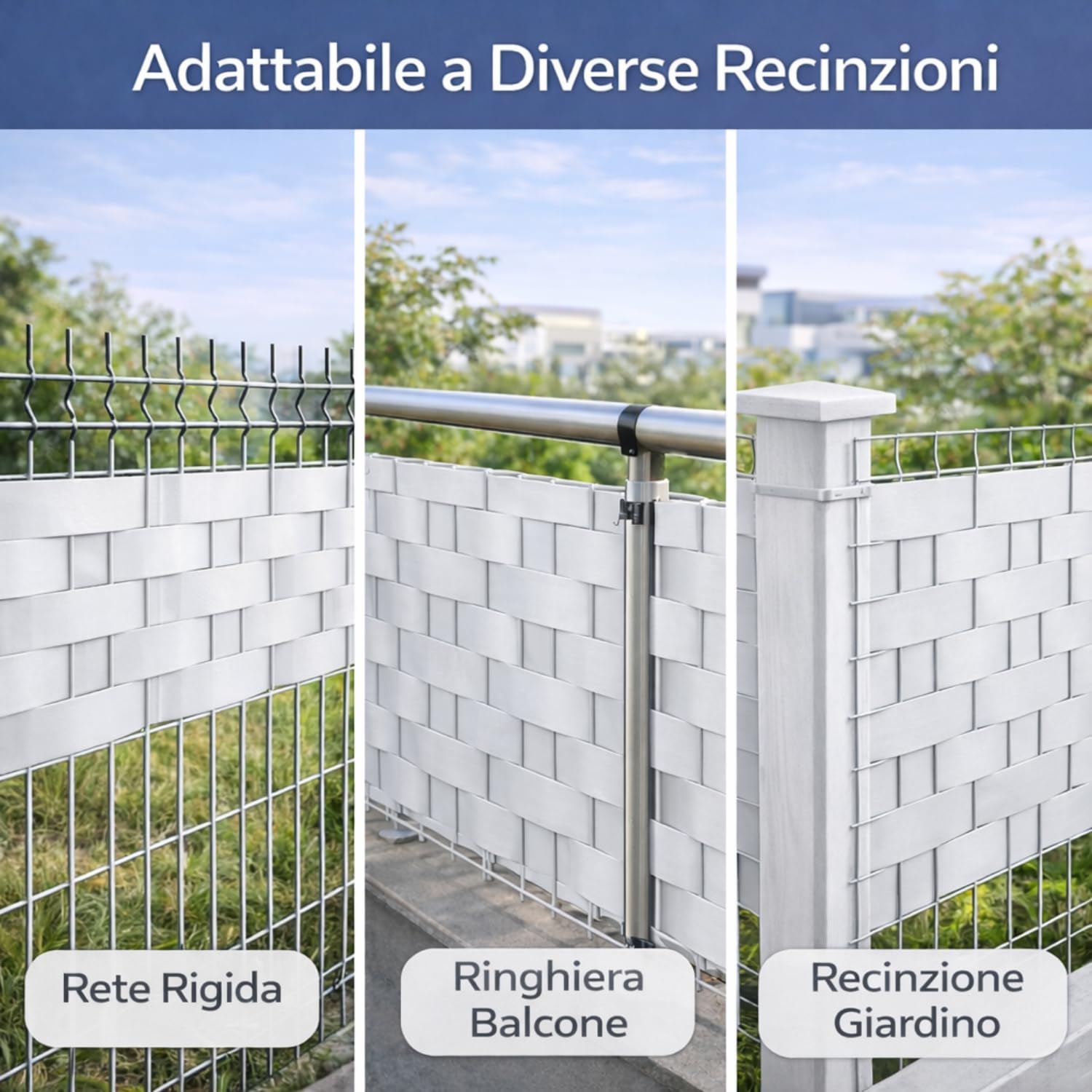 Frangivista Balcone Copriringhiera Bianco Recinzione 19 Cm x 35 M 400g/m2 Strisce Privacy Giardino PVC Versatile Impermeabile Antistrappo 25 Clip Protezione Resistente Raggi UV Frangisole