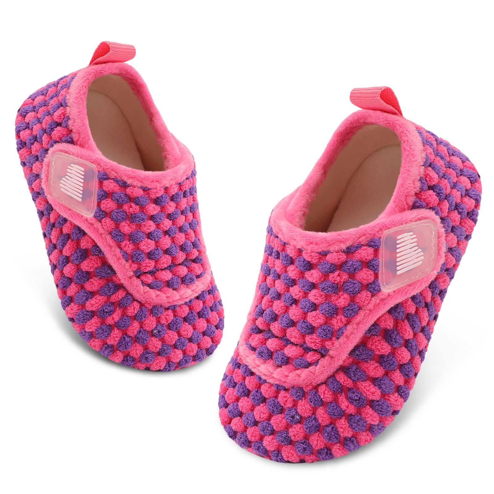 BARERUN Toddler Slippers Girls Warm Fuzzy Kids House Shoes With Non-Slip Rubber Sole Soft Cozy Sock Shoes Indoor/Outdoor RoseDot 6-12 Months
