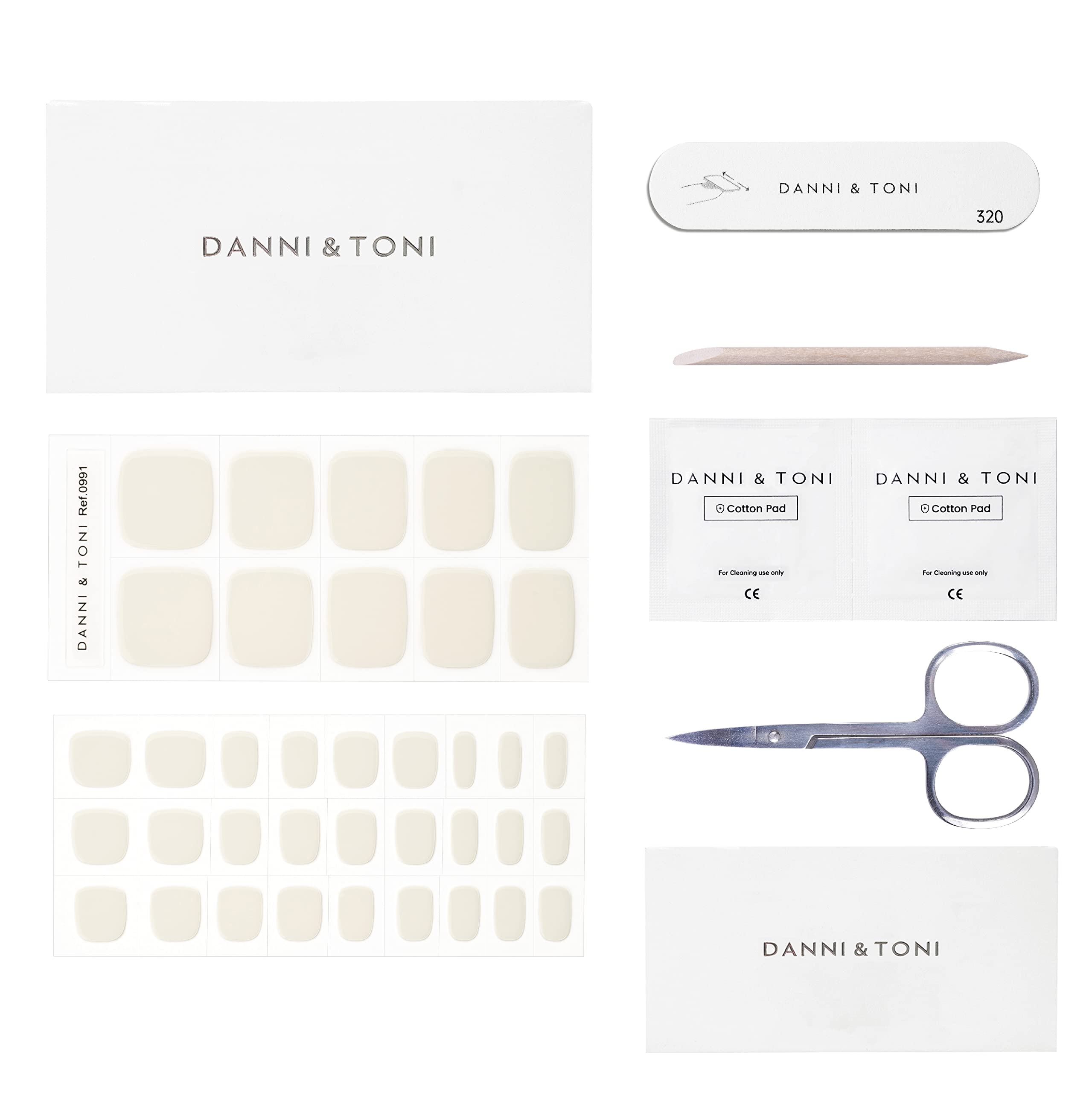 DANNI & TONI 37Pcs Toenail Semi Cured Gel Nail Strips(White Topaz),Pedicure Solid Colour Salon-Quality Nail Polish Strips Manicure Stickers Set - Image 3